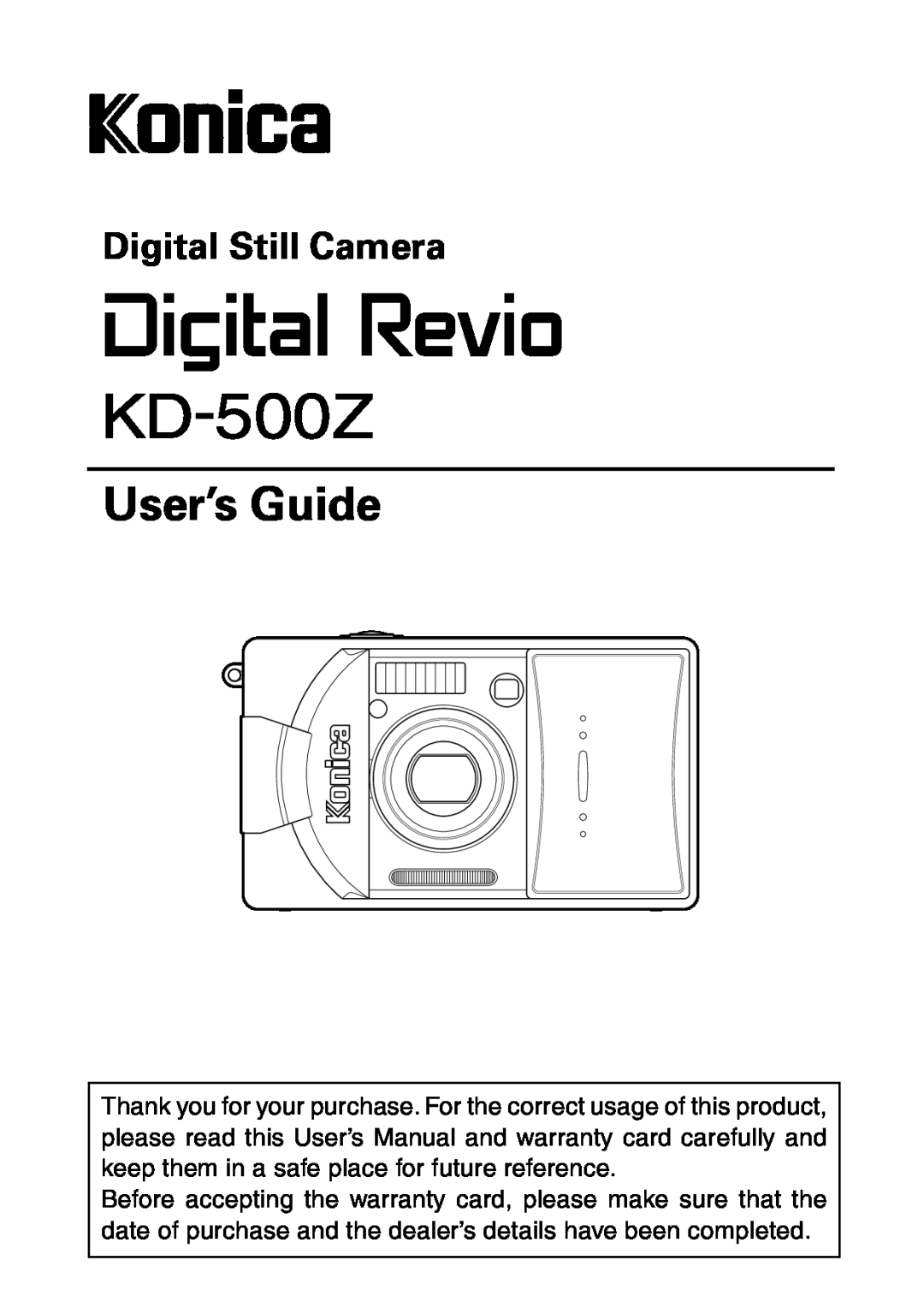 Konica Minolta KD-500Z user manual User’s Guide, Digital Still Camera 