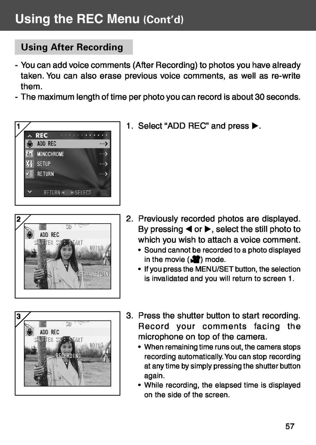 Konica Minolta KD-500Z user manual Using After Recording, Using the REC Menu Cont’d 