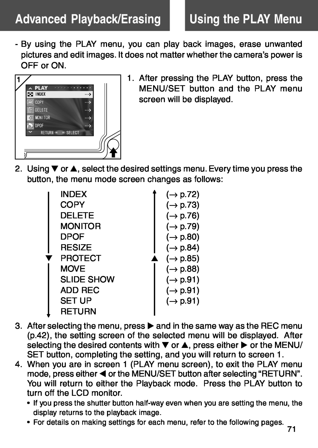 Konica Minolta KD-500Z user manual Using the PLAY Menu, Advanced Playback/Erasing 