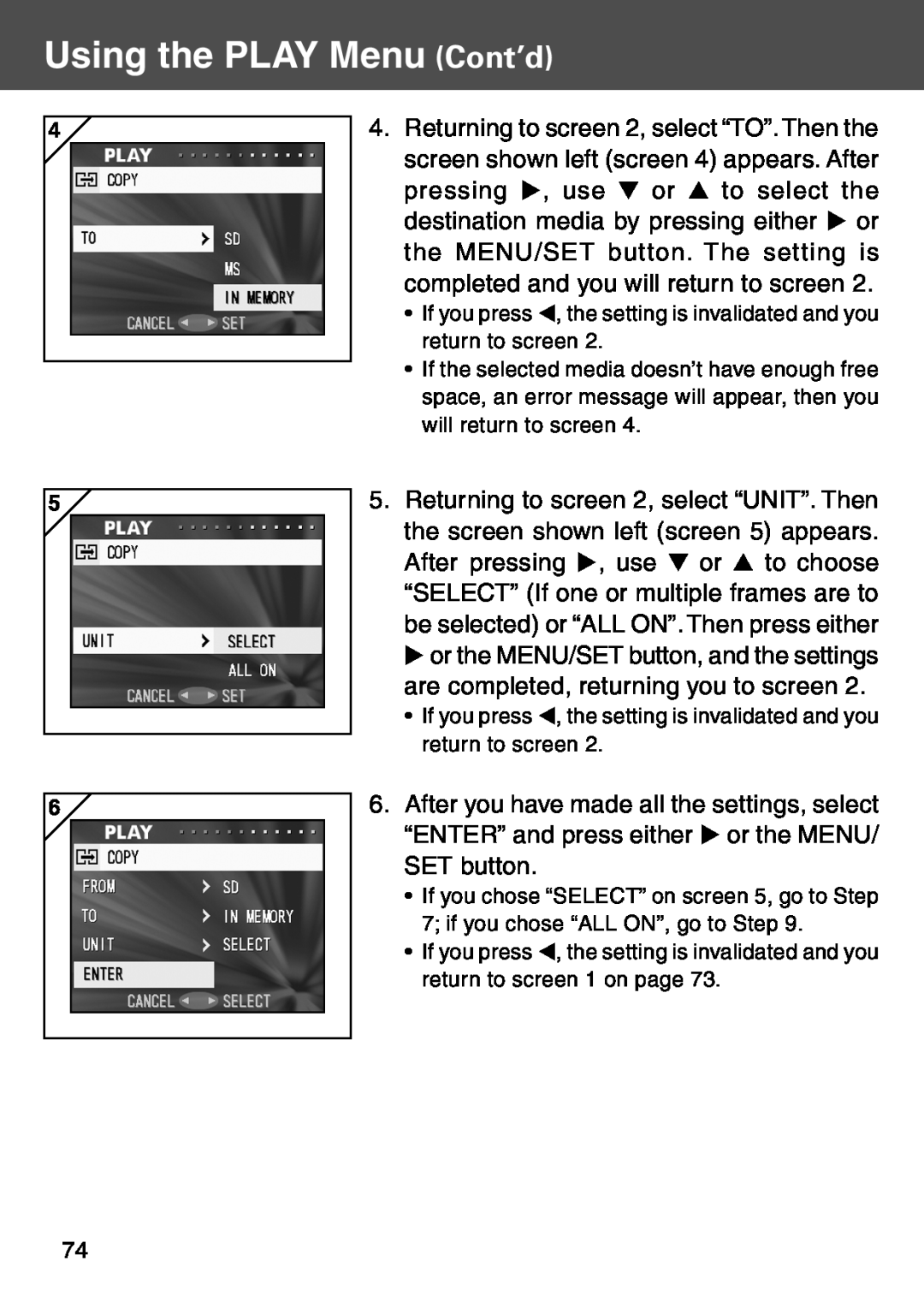 Konica Minolta KD-500Z user manual Using the PLAY Menu Cont’d, are completed, returning you to screen 