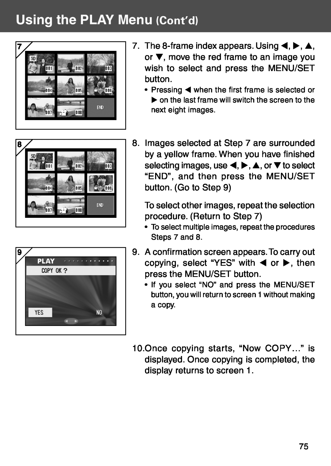 Konica Minolta KD-500Z user manual Using the PLAY Menu Cont’d, The 8-frame index appears. Using 