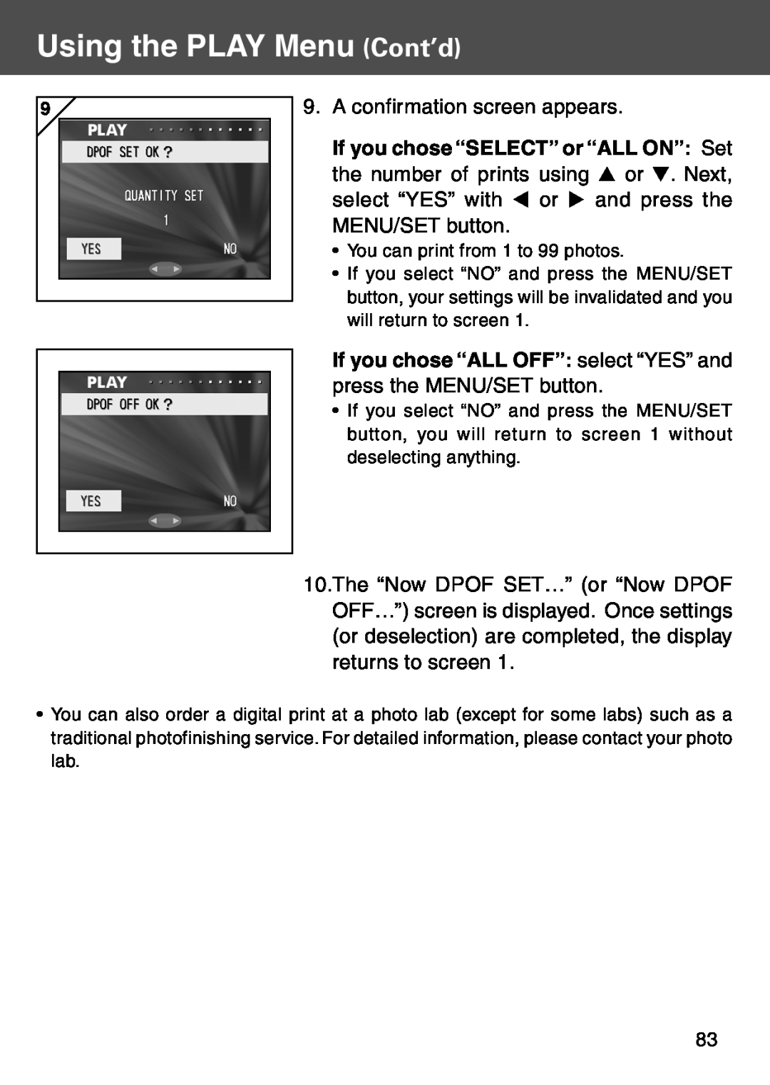 Konica Minolta KD-500Z user manual If you chose “SELECT” or “ALL ON” Set, If you chose “ALL OFF” select “YES” and 