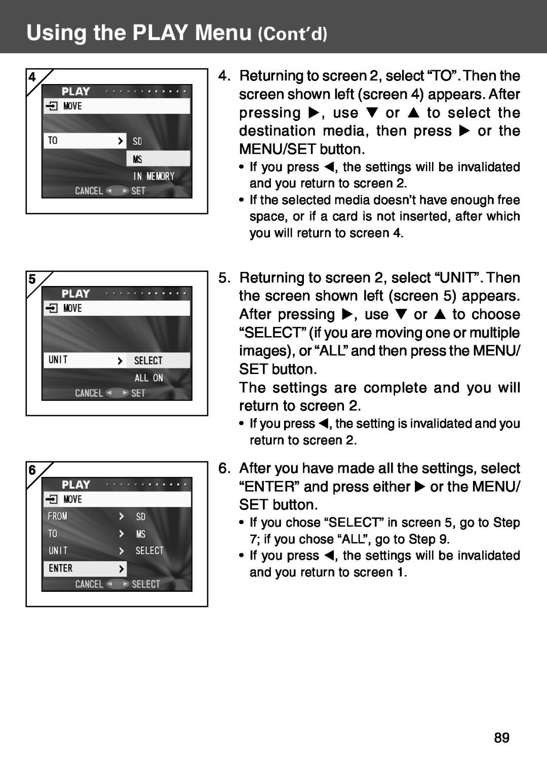 Konica Minolta KD-500Z user manual Using the PLAY Menu Cont’d 