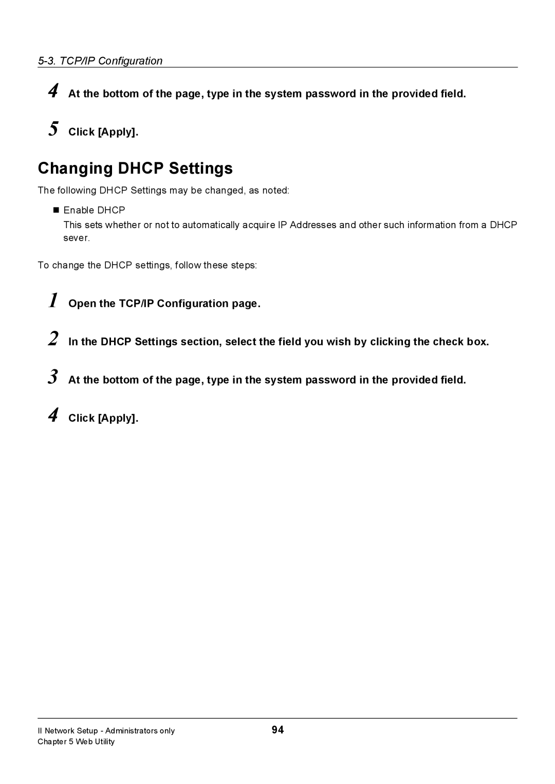 Konica Minolta 7235, Konica 7222, 7228 manual Changing Dhcp Settings 