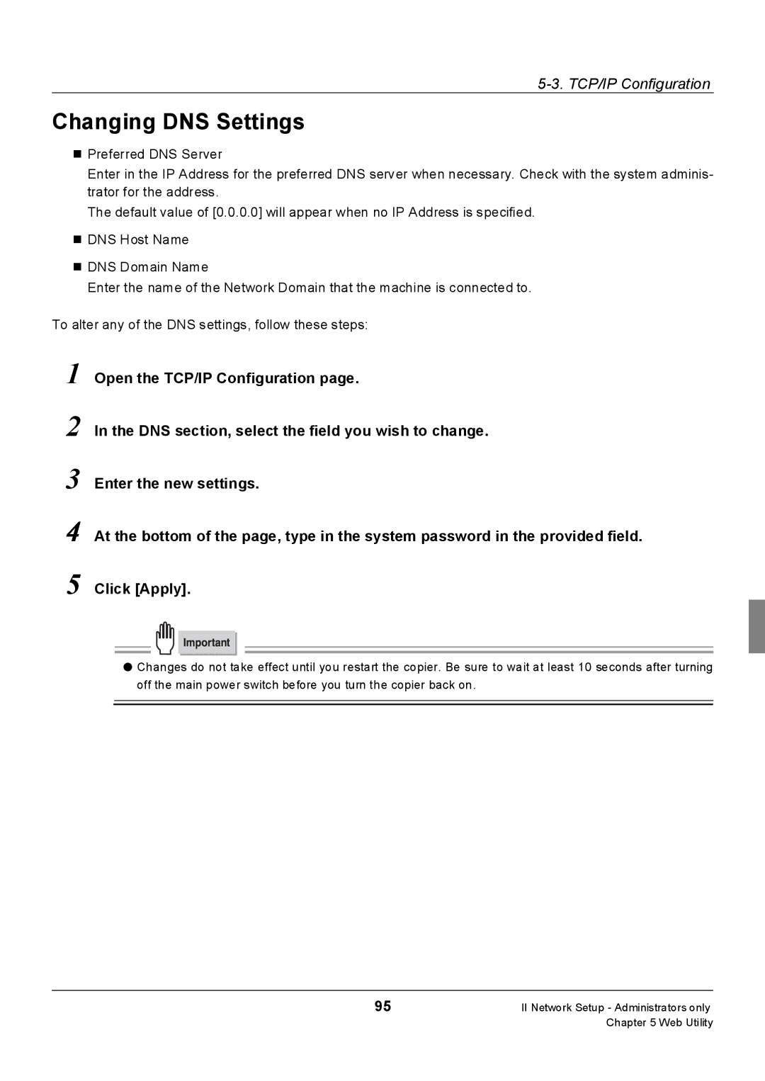 Konica Minolta 7228, Konica 7222, 7235 manual Changing DNS Settings 