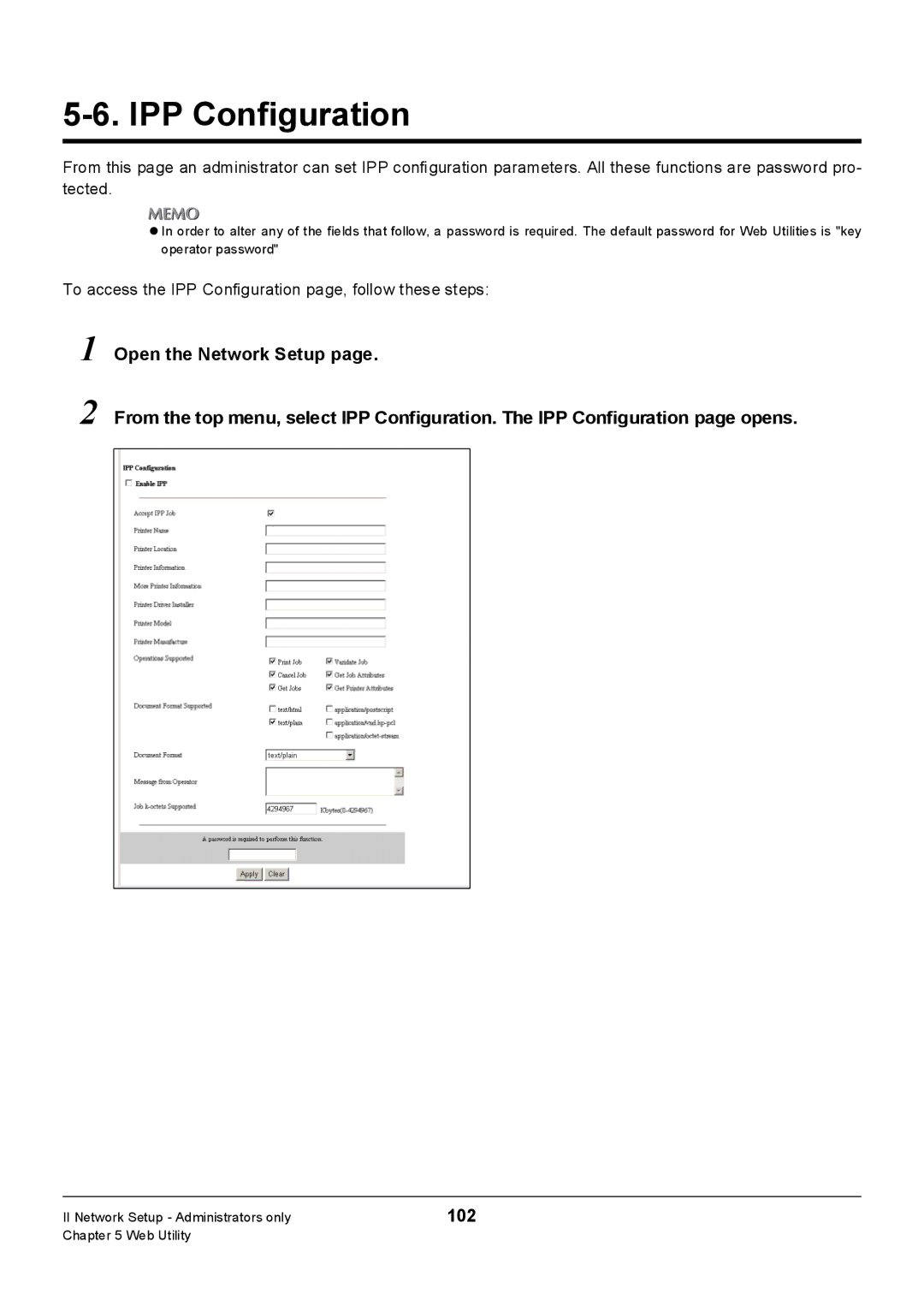 Konica Minolta Konica 7222, 7235, 7228 manual 102, To access the IPP Configuration page, follow these steps 