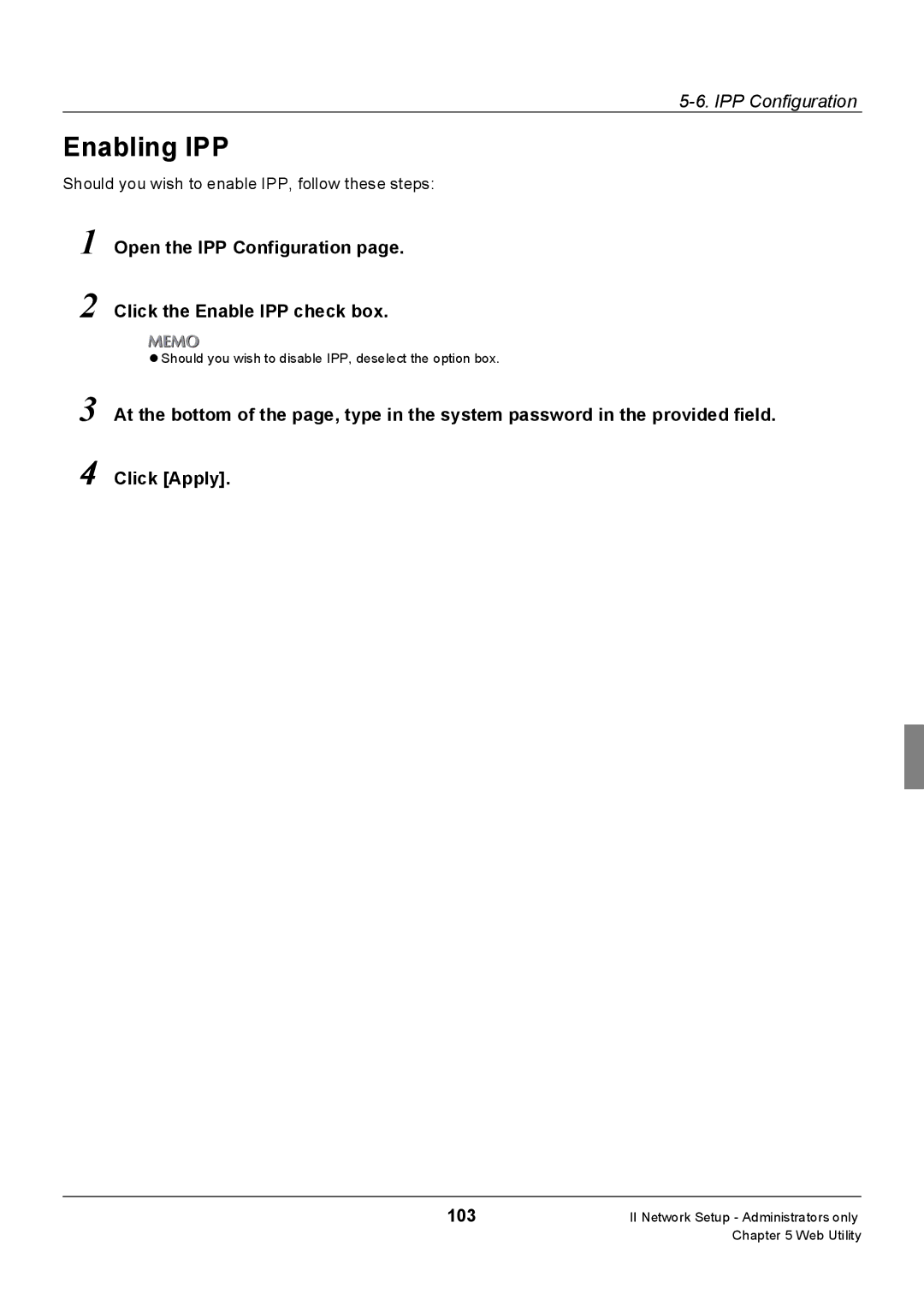 Konica Minolta 7235, Konica 7222, 7228 manual Enabling IPP, Open the IPP Configuration Click the Enable IPP check box 