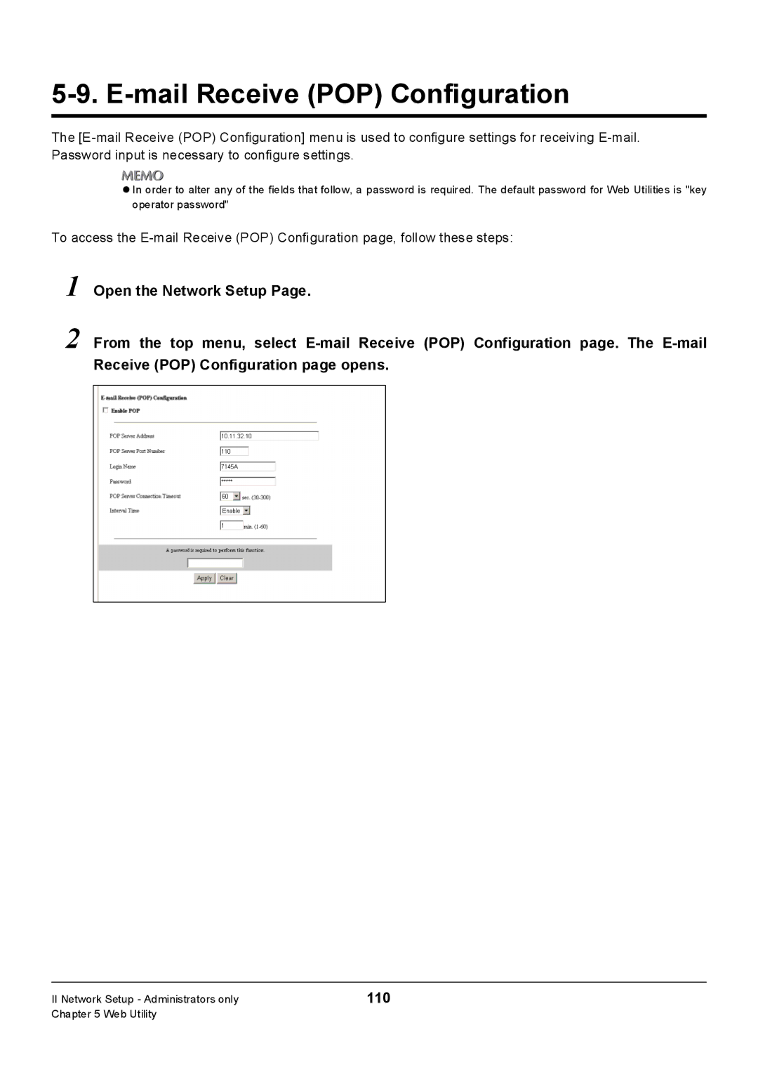 Konica Minolta 7228, Konica 7222, 7235 manual Mail Receive POP Configuration, 110 