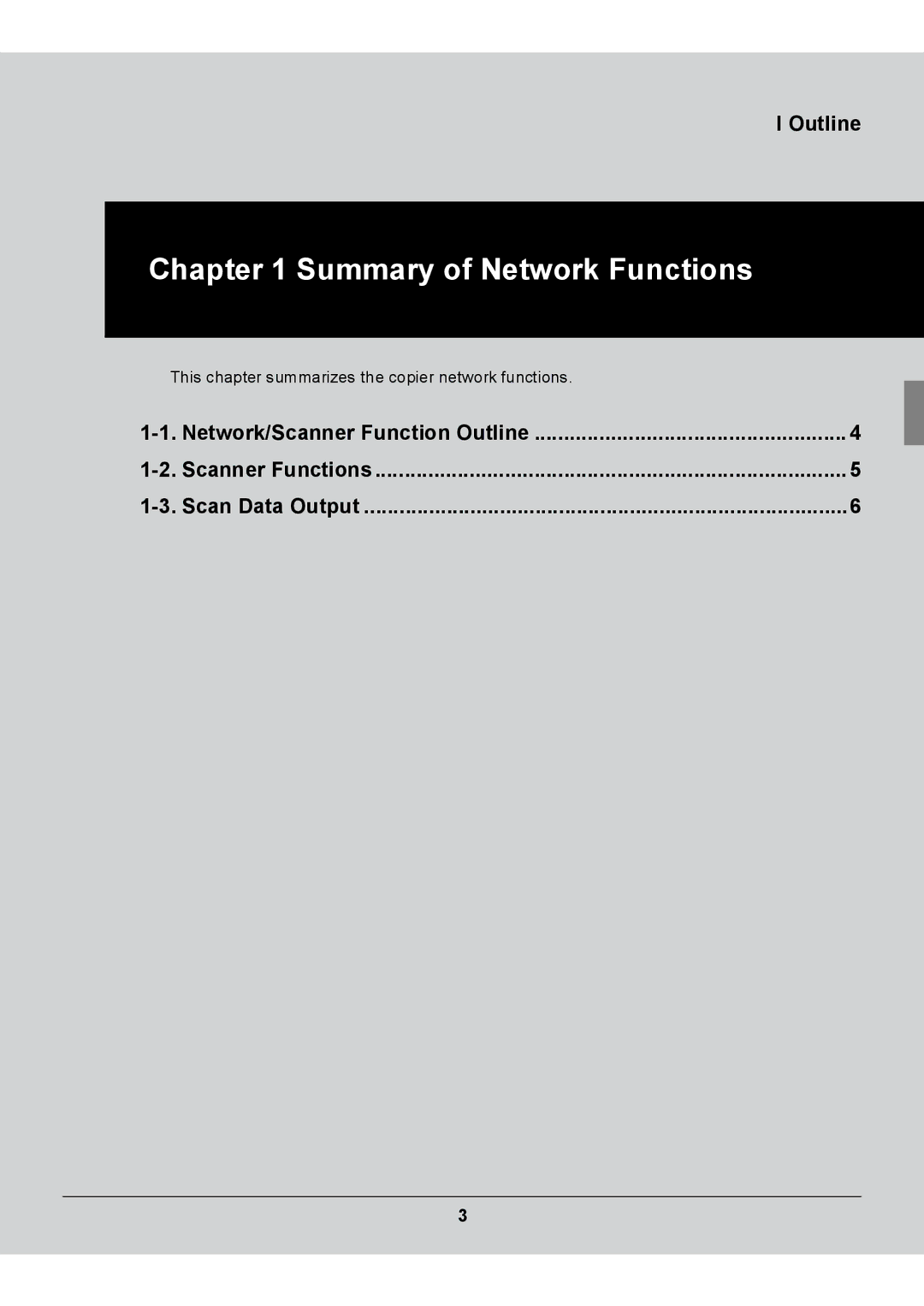 Konica Minolta Konica 7222, 7235, 7228 manual Outline, This chapter summarizes the copier network functions 