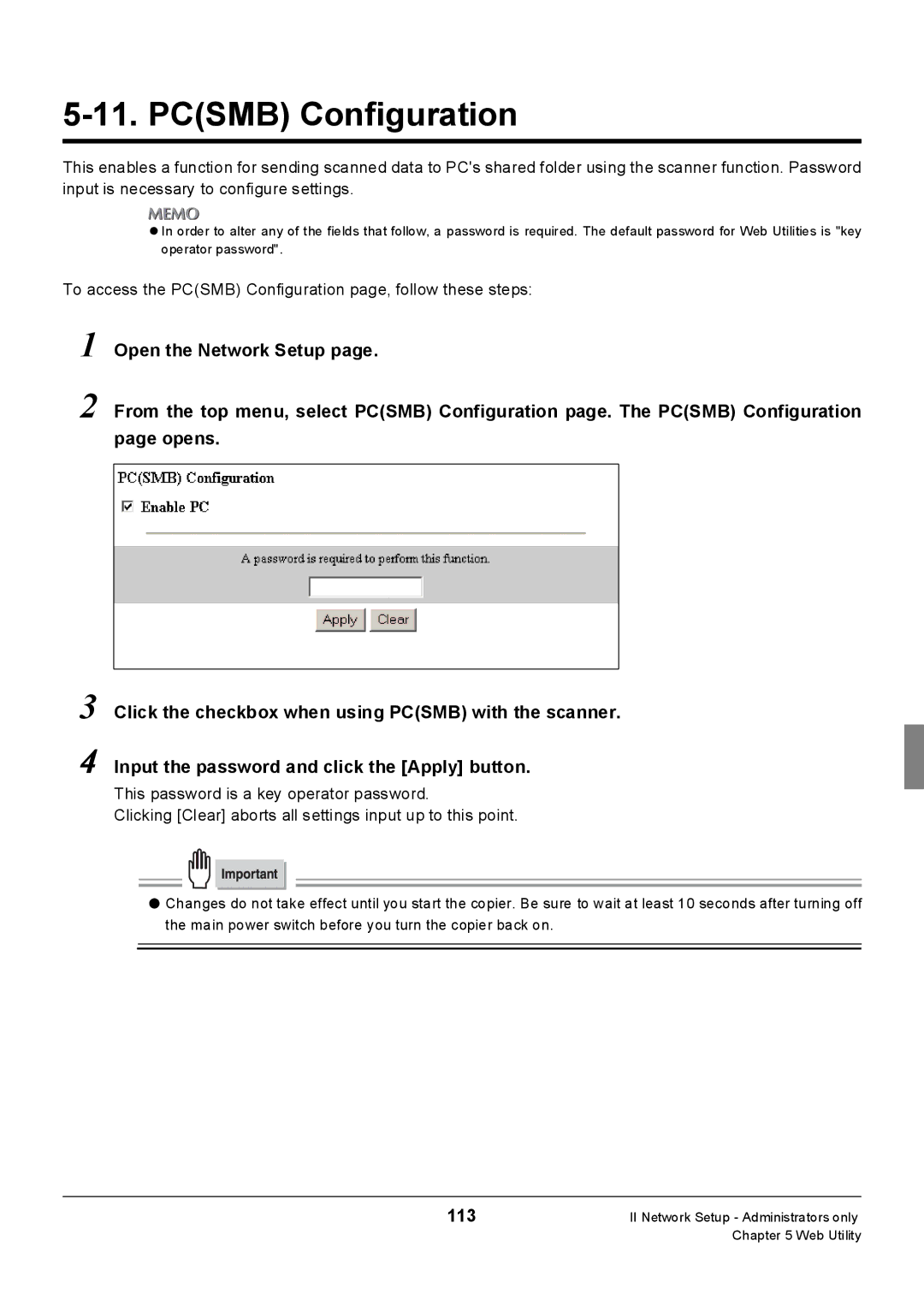 Konica Minolta 7228, Konica 7222, 7235 manual 113, To access the Pcsmb Configuration page, follow these steps 