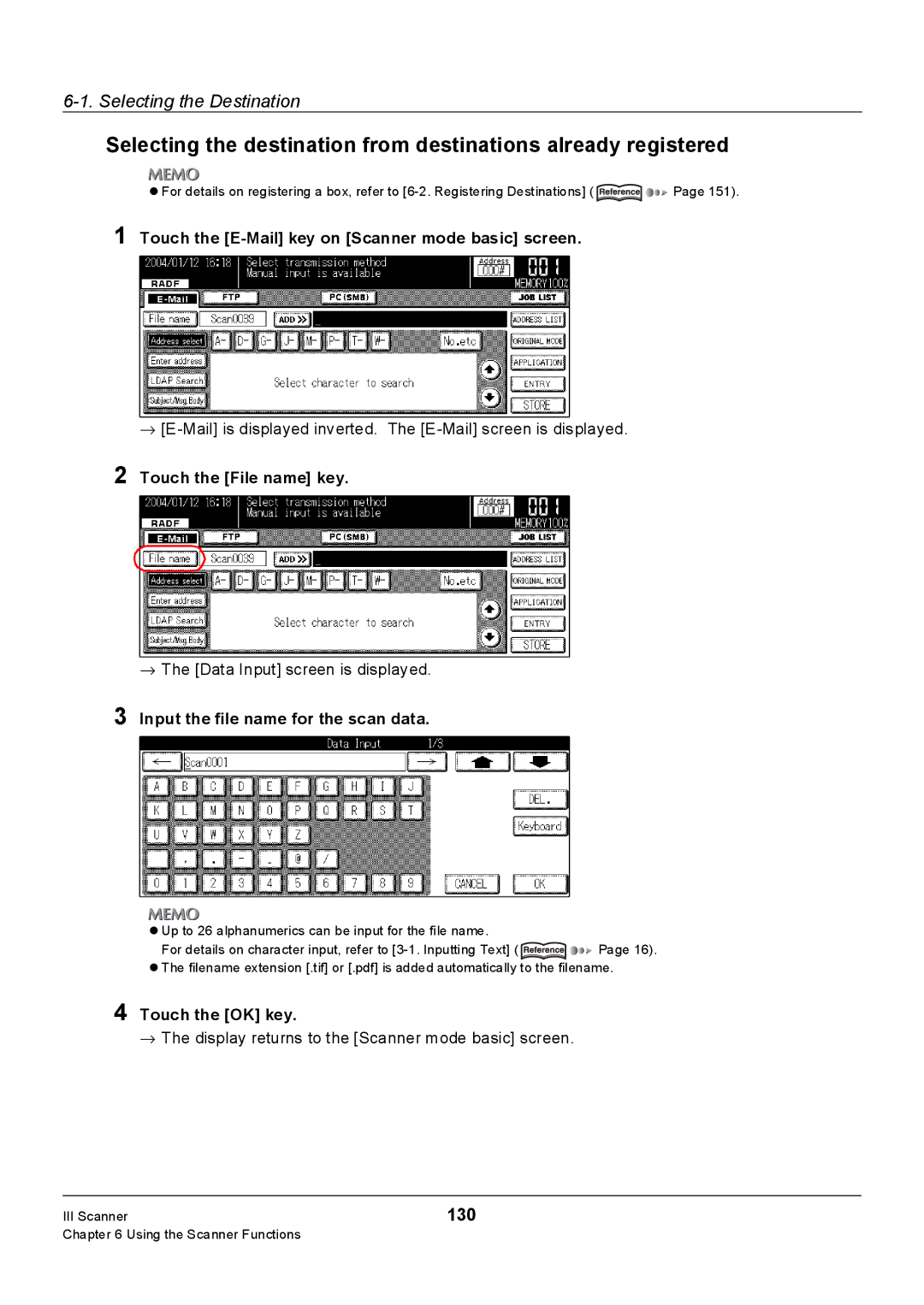 Konica Minolta 7235, Konica 7222, 7228 manual 130, Touch the E-Mail key on Scanner mode basic screen 