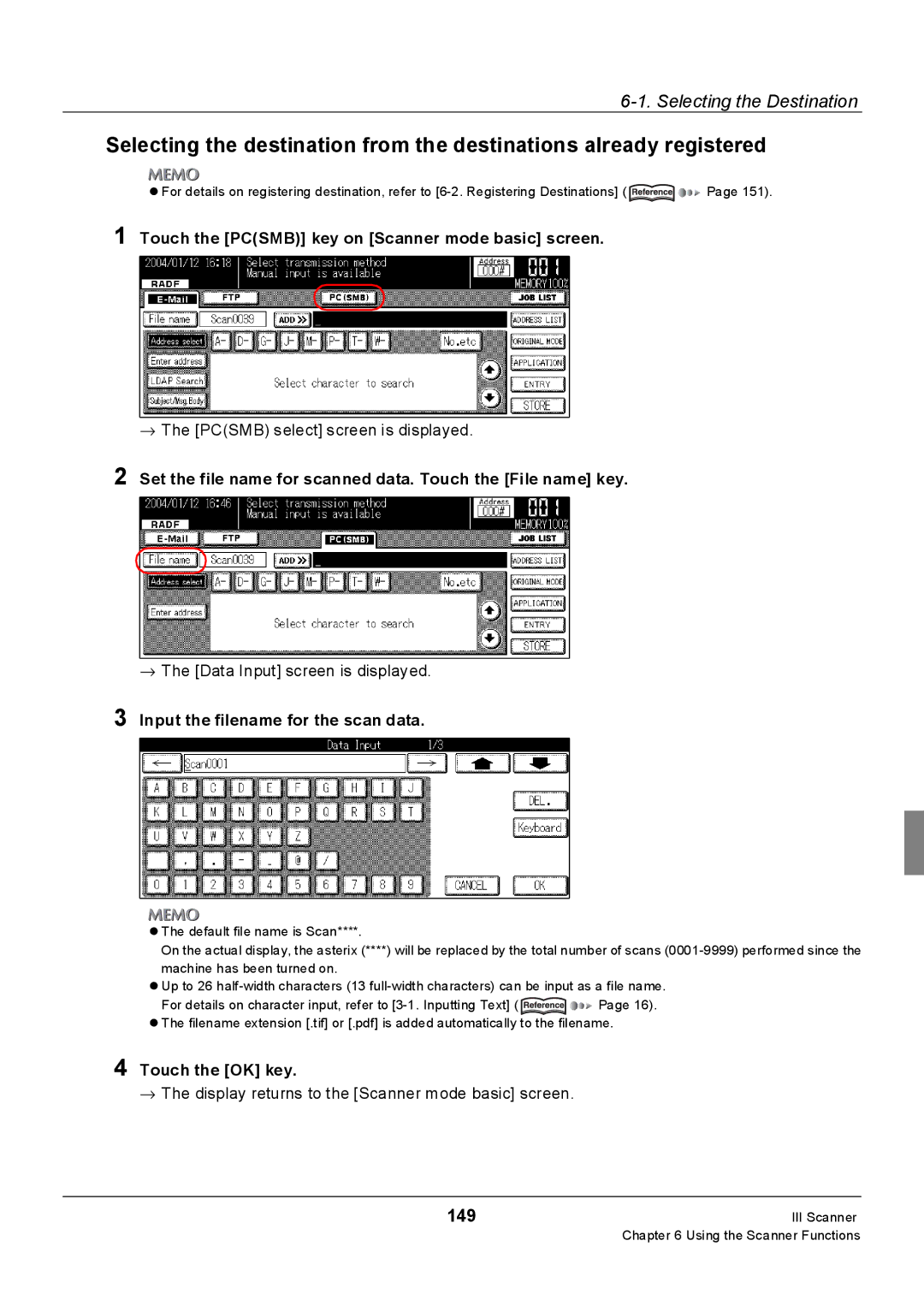 Konica Minolta 7228, Konica 7222, 7235 manual 149, Touch the Pcsmb key on Scanner mode basic screen 