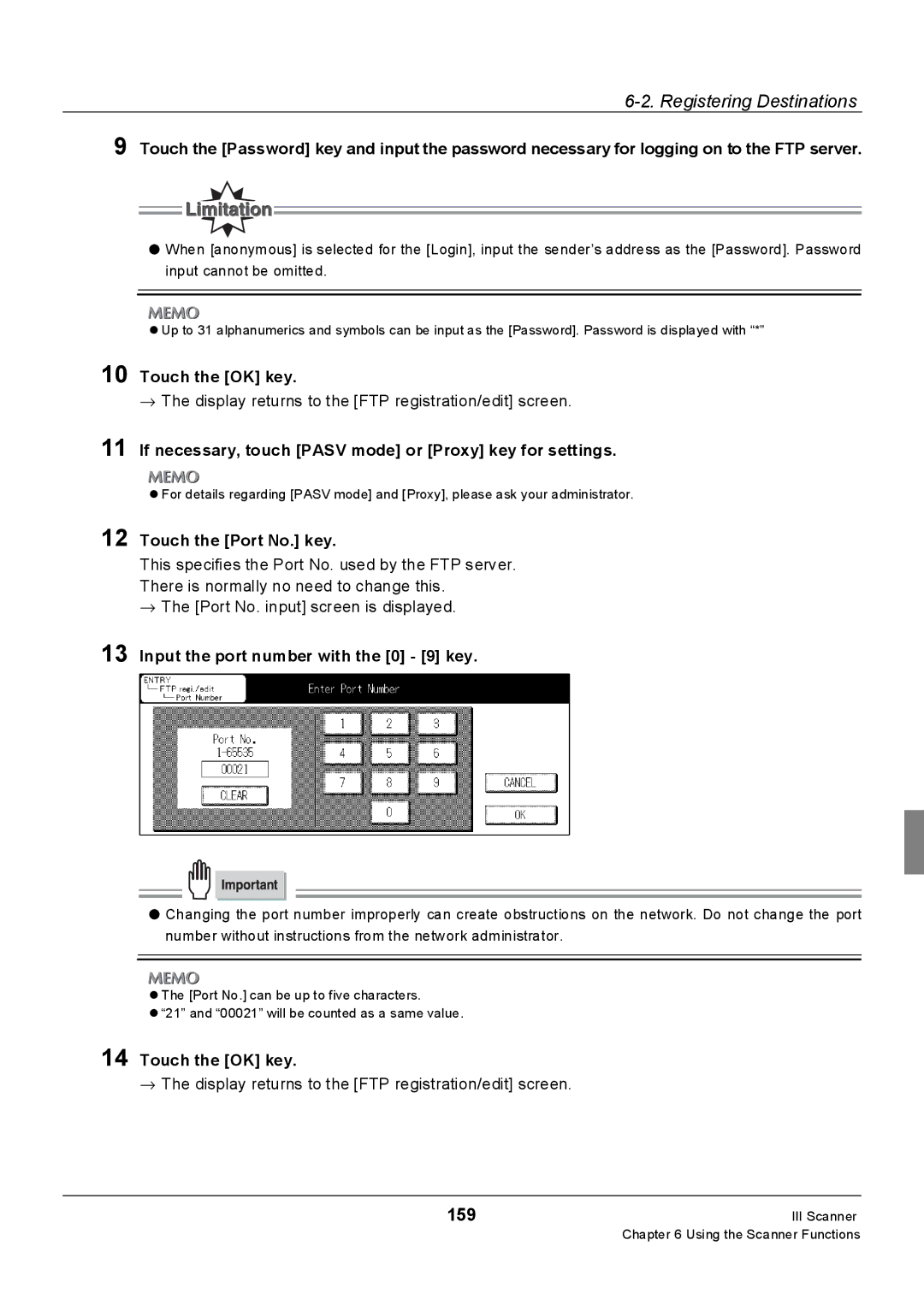 Konica Minolta Konica 7222, 7235, 7228 manual 159, Input the port number with the 0 9 key 