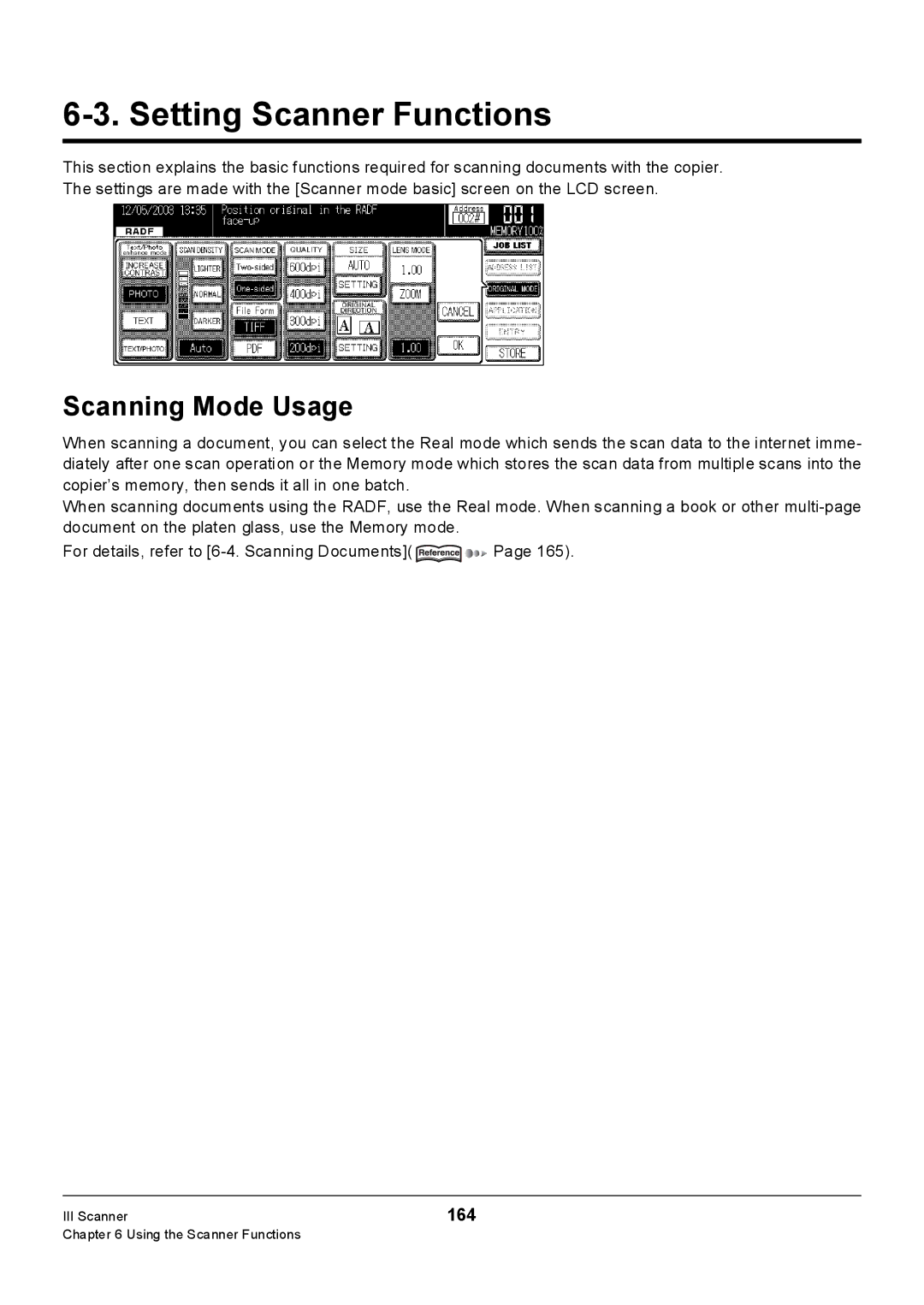 Konica Minolta 7228, Konica 7222, 7235 manual Setting Scanner Functions, Scanning Mode Usage, 164 