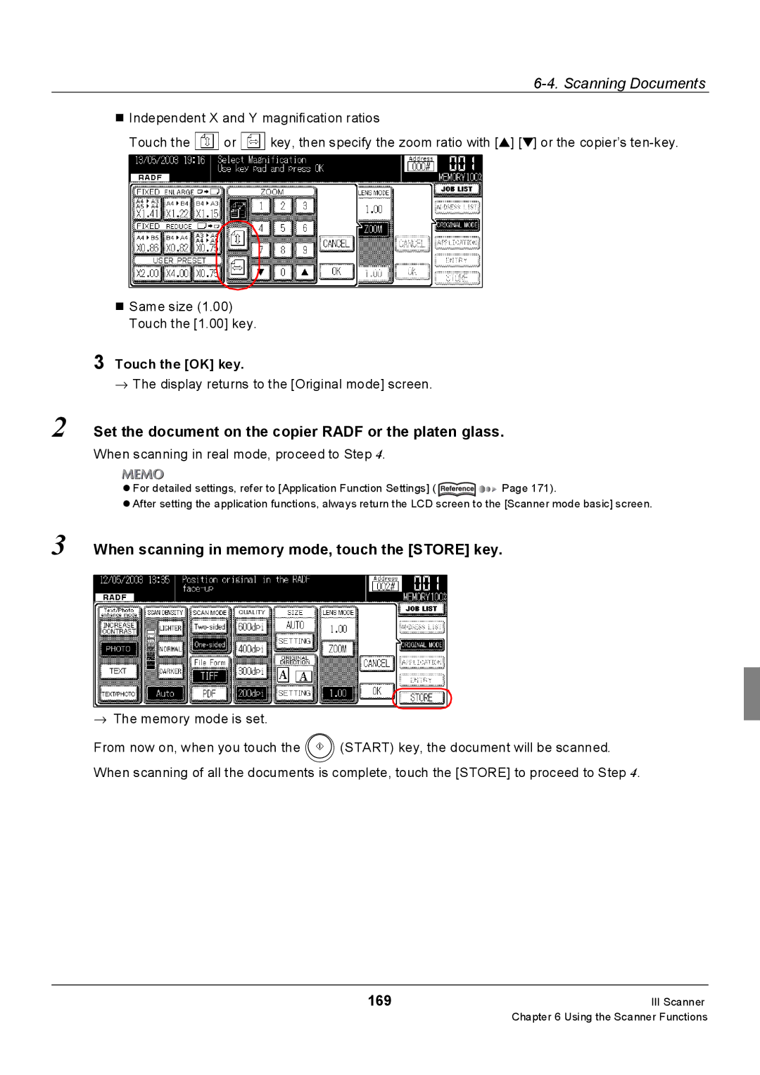 Konica Minolta 7235, Konica 7222, 7228 manual Set the document on the copier Radf or the platen glass, 169 