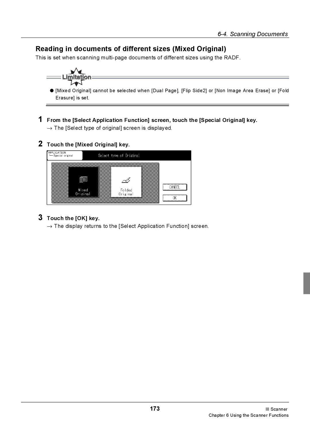 Konica Minolta 7228, Konica 7222, 7235 manual Reading in documents of different sizes Mixed Original, 173 