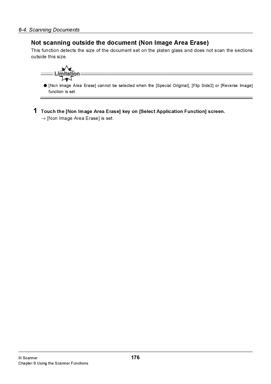Konica Minolta 7228, 7235 manual Not scanning outside the document Non Image Area Erase, 176, → Non Image Area Erase is set 