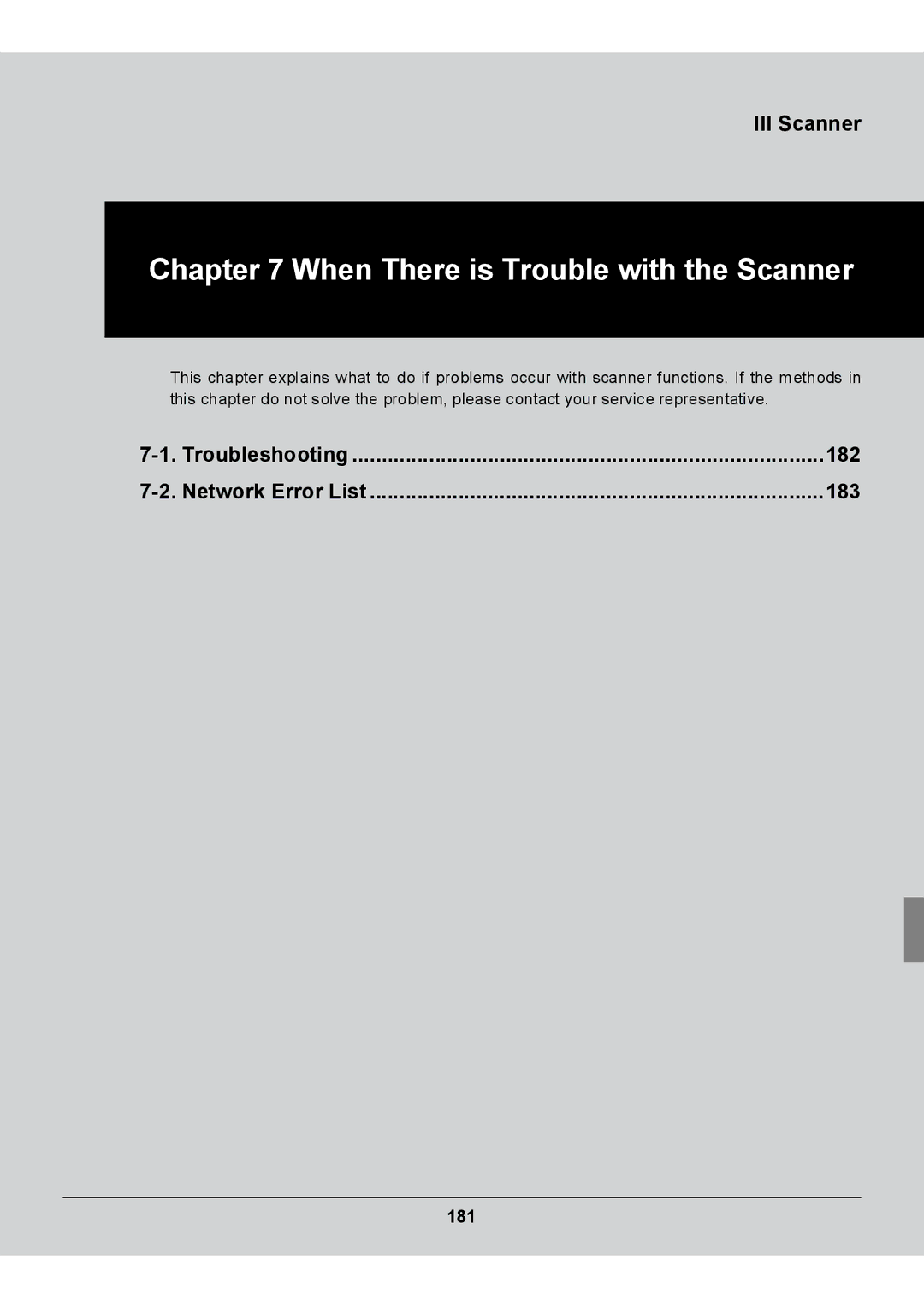 Konica Minolta 7235, Konica 7222, 7228 manual Troubleshooting 182 Network Error List 183, 181 