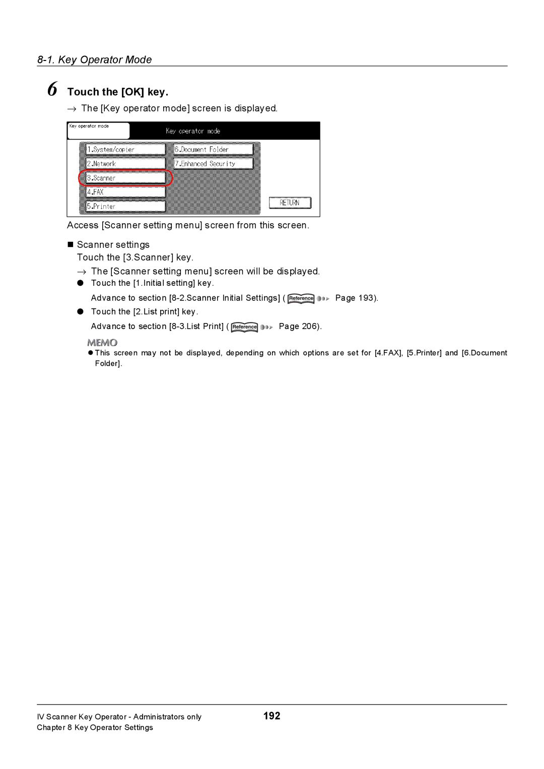 Konica Minolta Konica 7222, 7235, 7228 manual Touch the OK key, 192 