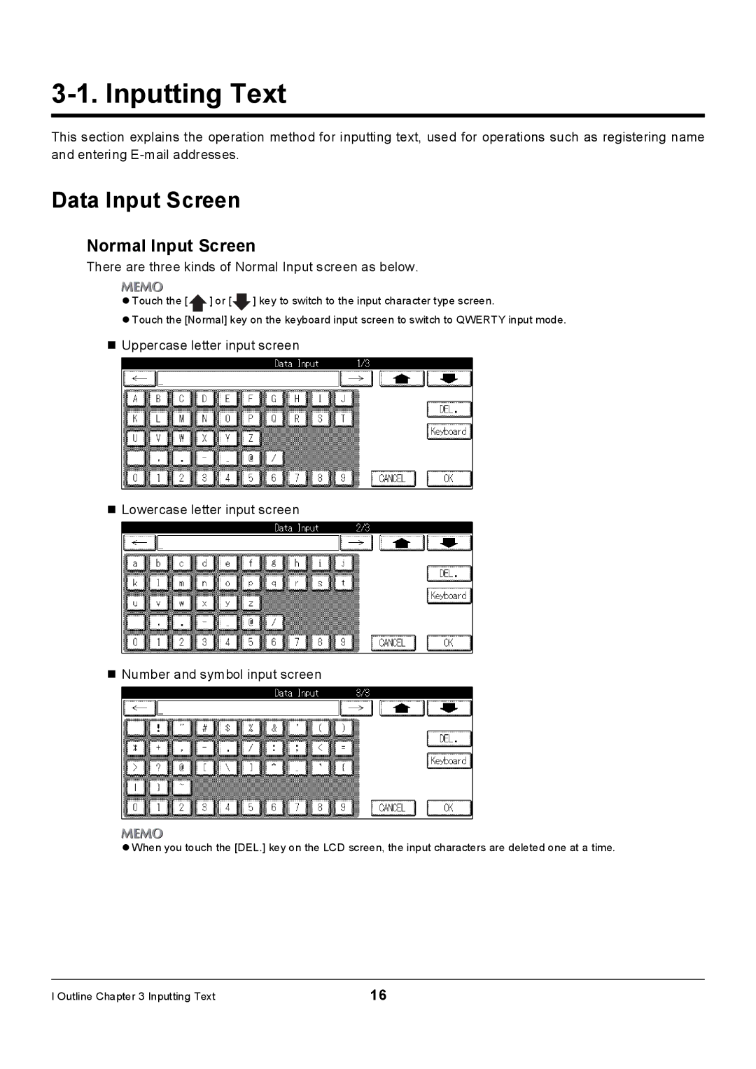 Konica Minolta 7235, Konica 7222, 7228 manual Inputting Text, Data Input Screen, Normal Input Screen 