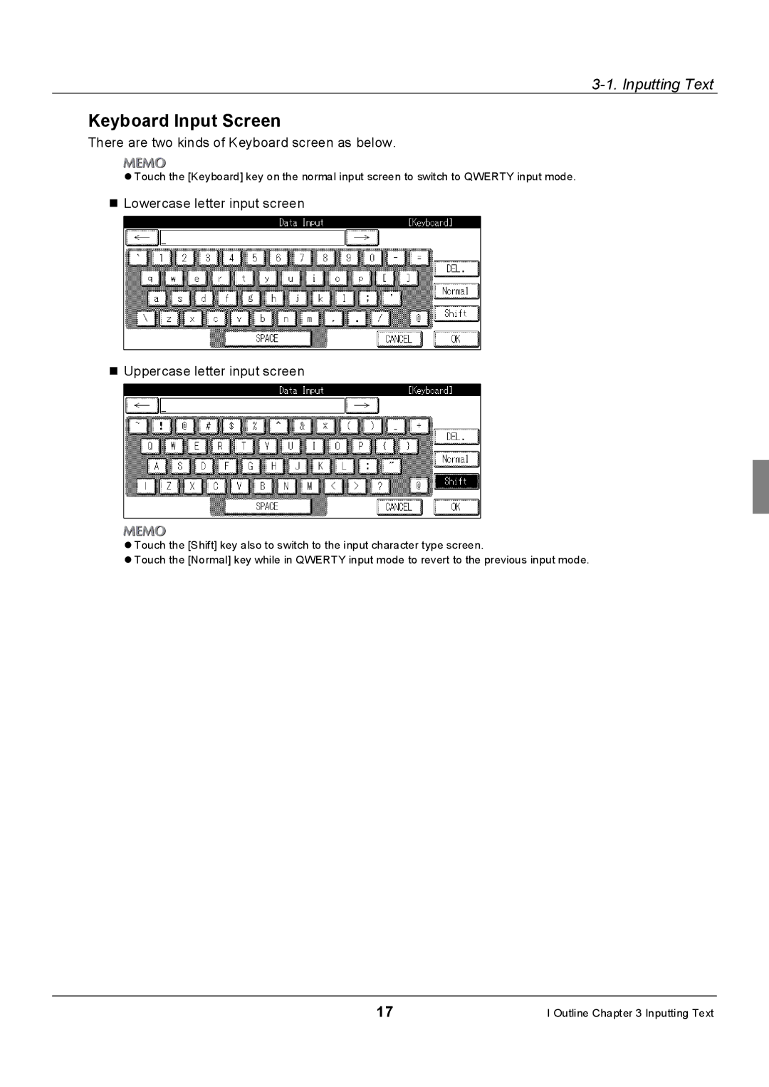 Konica Minolta 7228, Konica 7222, 7235 manual Keyboard Input Screen, There are two kinds of Keyboard screen as below 