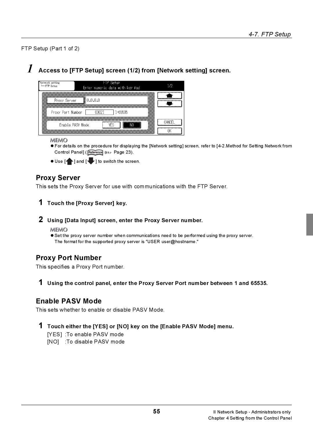 Konica Minolta 7235, Konica 7222, 7228 manual Proxy Server, Proxy Port Number, Enable Pasv Mode 