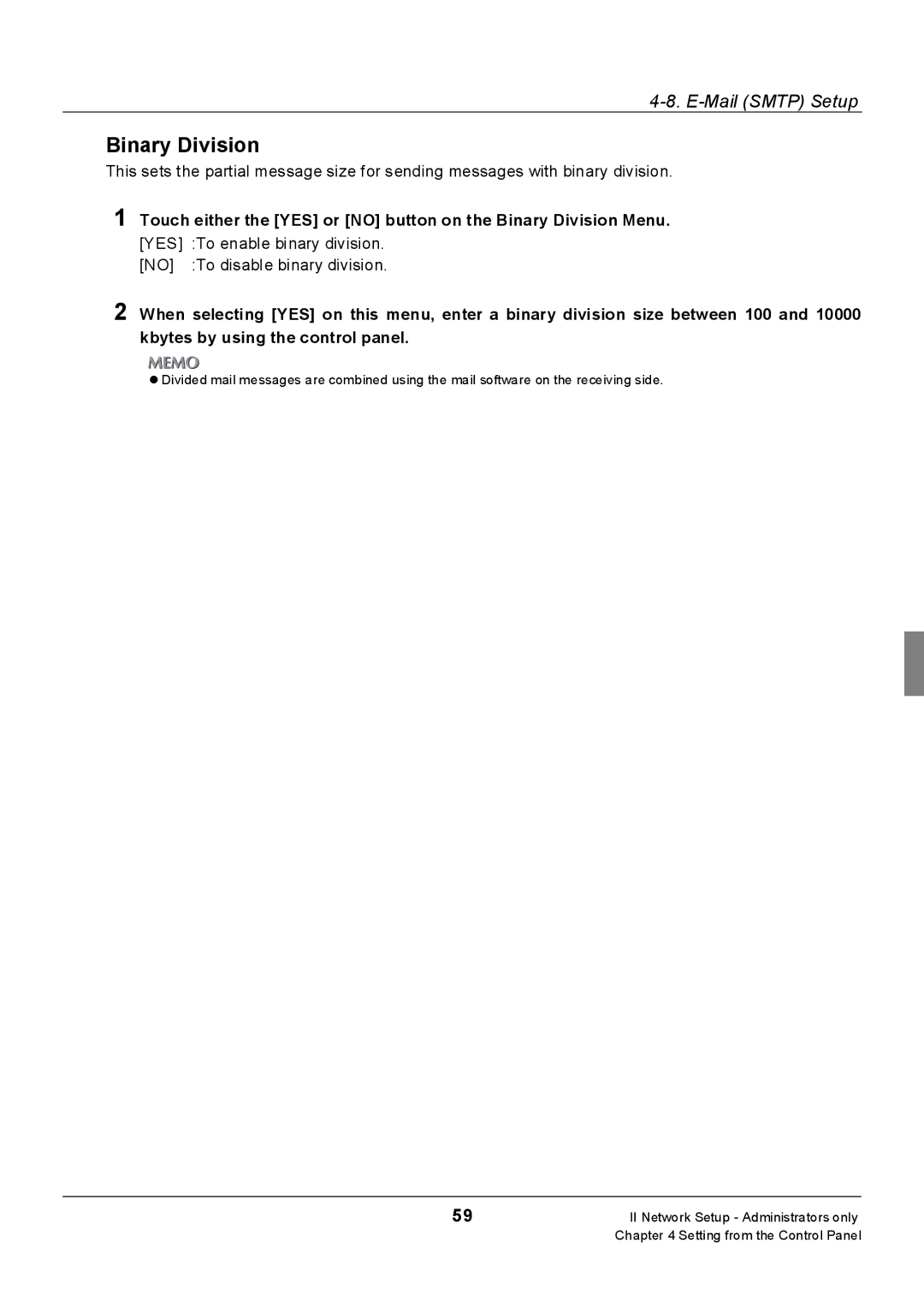 Konica Minolta 7228, Konica 7222, 7235 manual Binary Division, To enable binary division, To disable binary division 