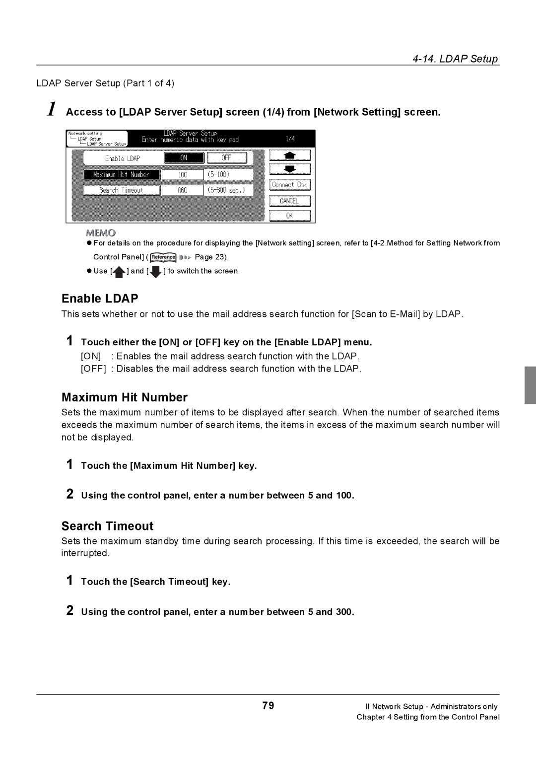 Konica Minolta 7235, Konica 7222, 7228 manual Enable Ldap, Maximum Hit Number, Search Timeout 