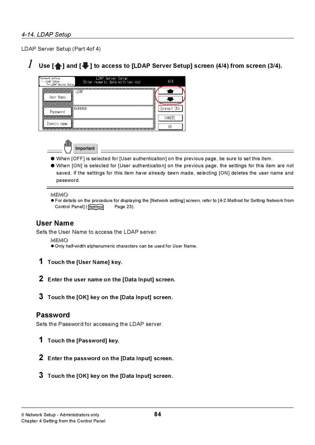 Konica Minolta Konica 7222, 7235, 7228 manual Ldap Server Setup Part 4of, Sets the User Name to access the Ldap server 