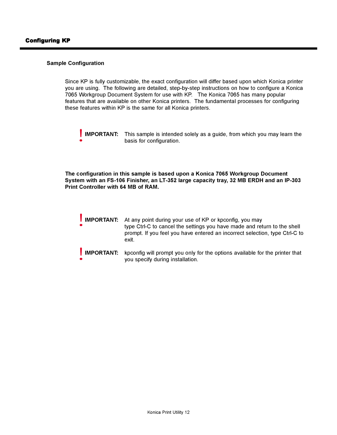 Konica Minolta manual Configuring KP Sample Configuration 