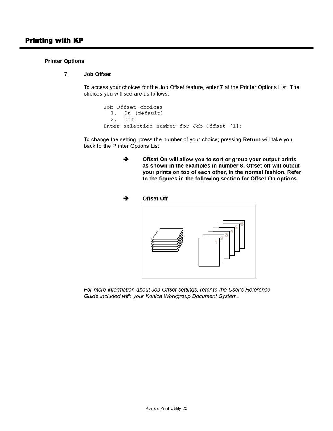 Konica Minolta KP manual Printer Options Job Offset 