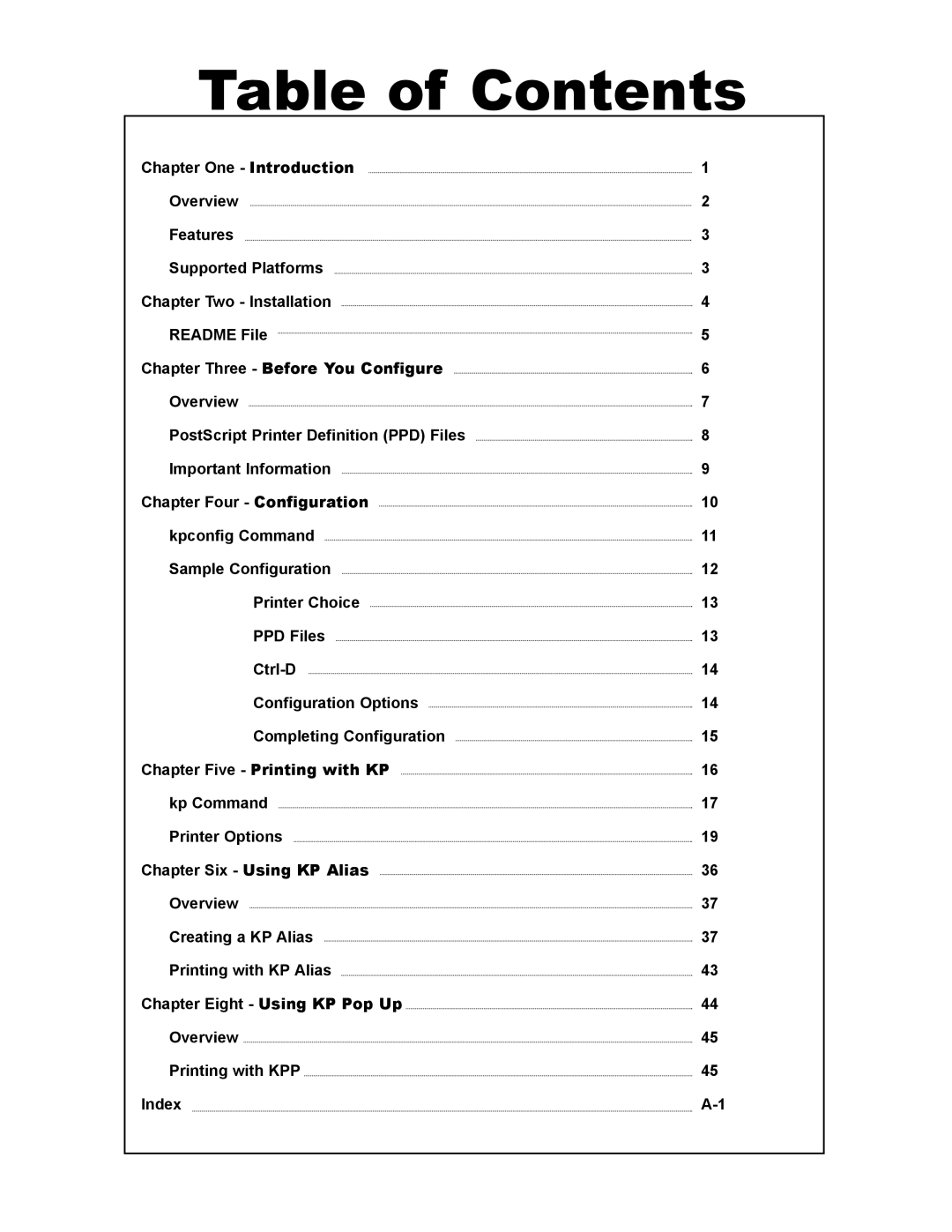 Konica Minolta KP manual Table of Contents 