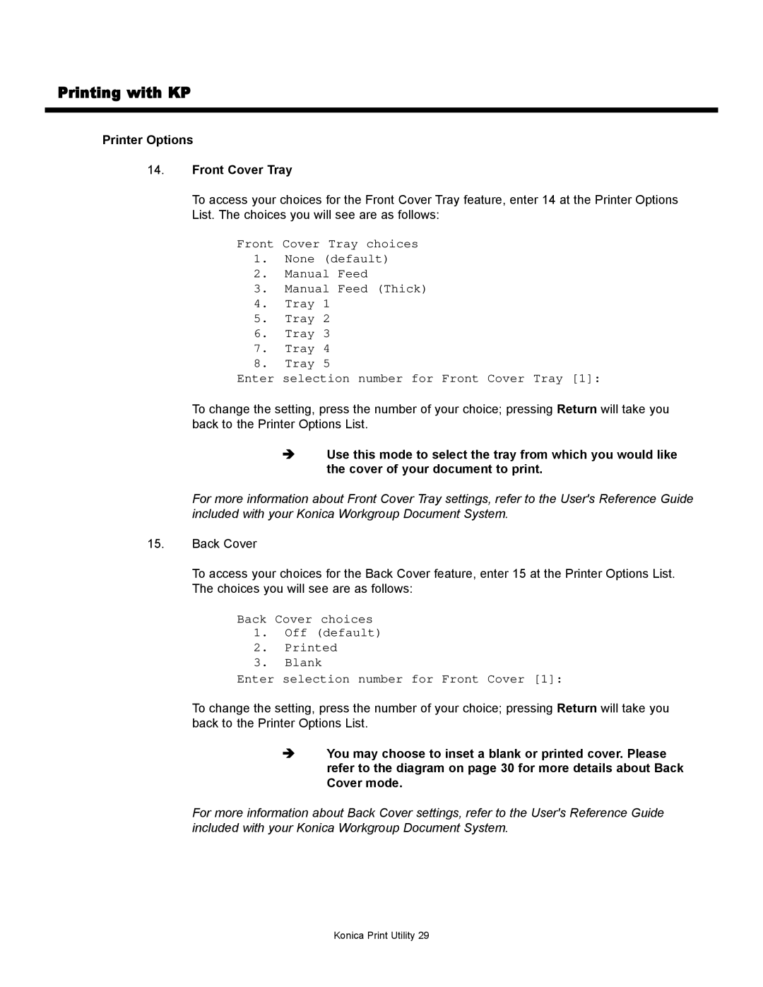 Konica Minolta KP manual Printer Options Front Cover Tray 