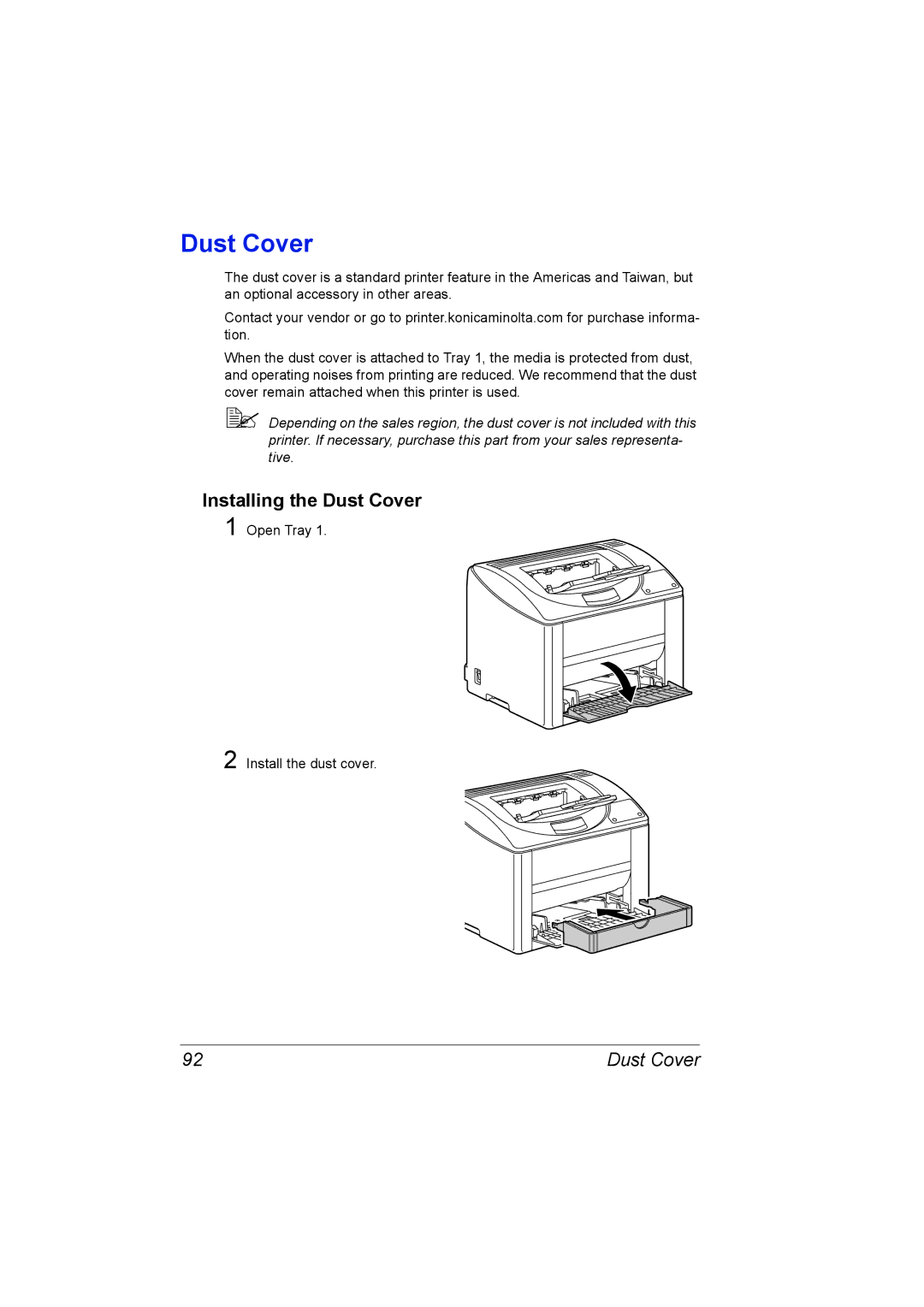 Konica Minolta A00V-9563-00A, magicolor 2500W, 1800816-001A manual Installing the Dust Cover 