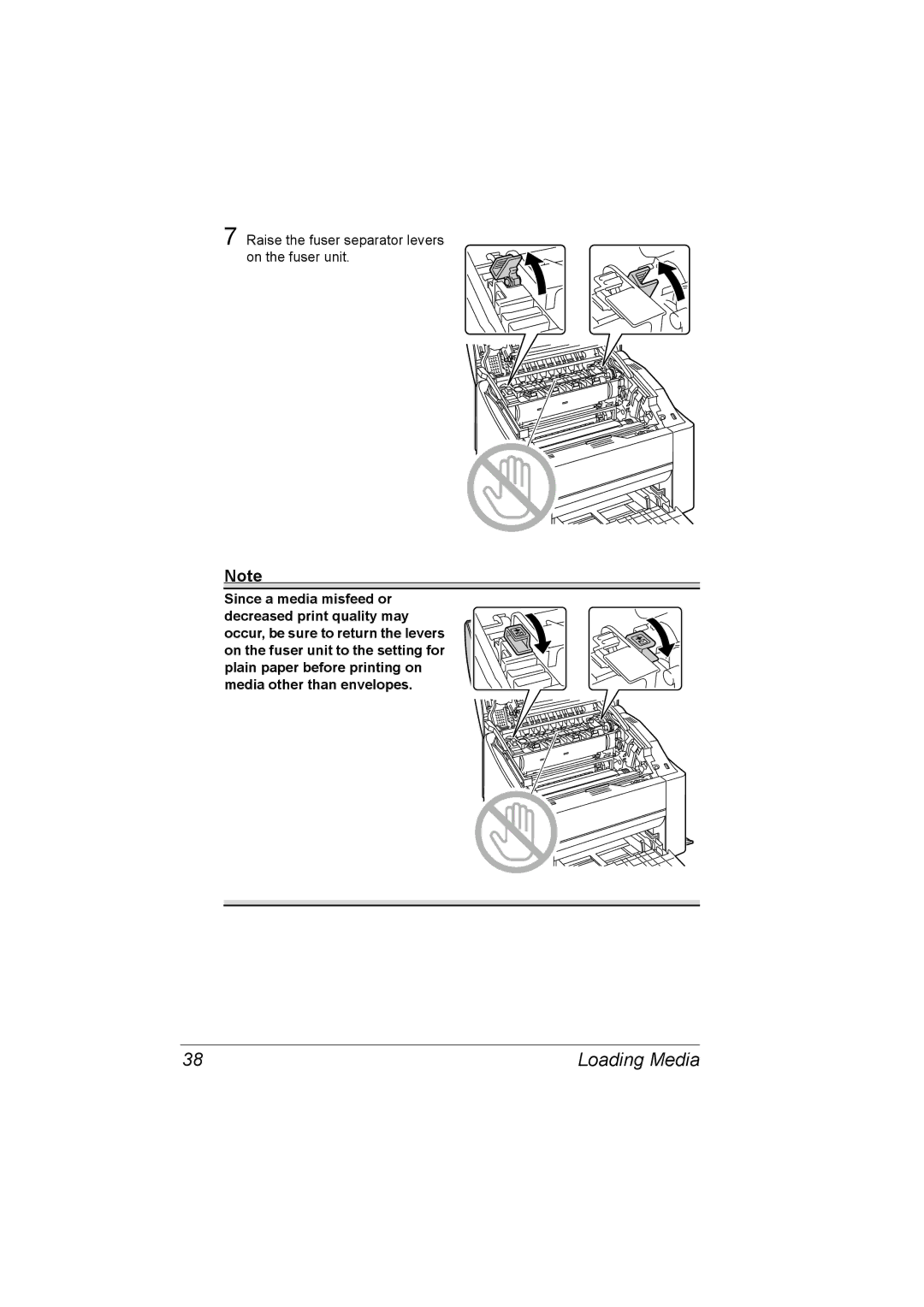 Konica Minolta A00V-9563-00A, magicolor 2500W, 1800816-001A manual Raise the fuser separator levers on the fuser unit 