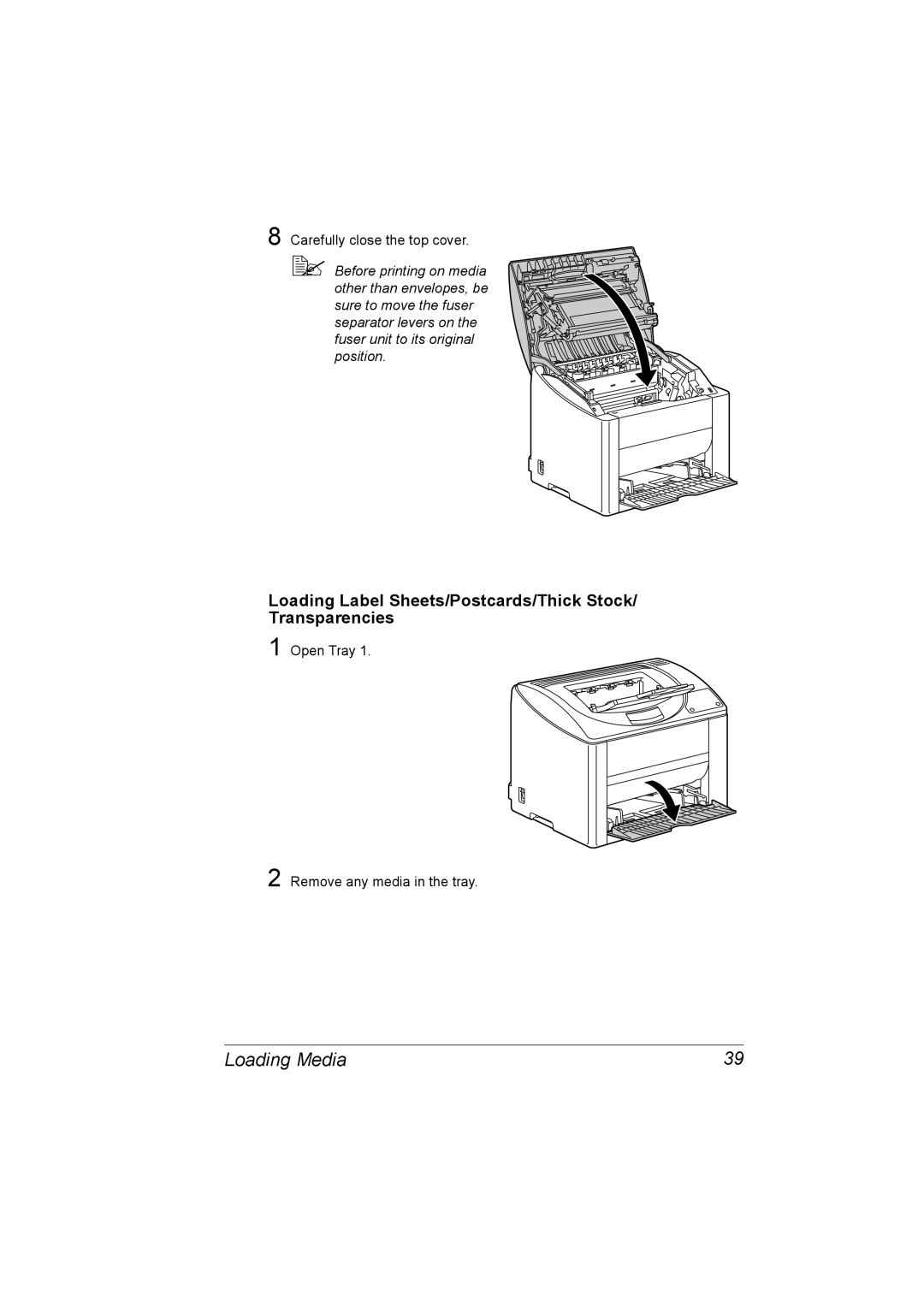 Konica Minolta 1800816-001A, magicolor 2500W, A00V-9563-00A manual Loading Label Sheets/Postcards/Thick Stock/ Transparencies 