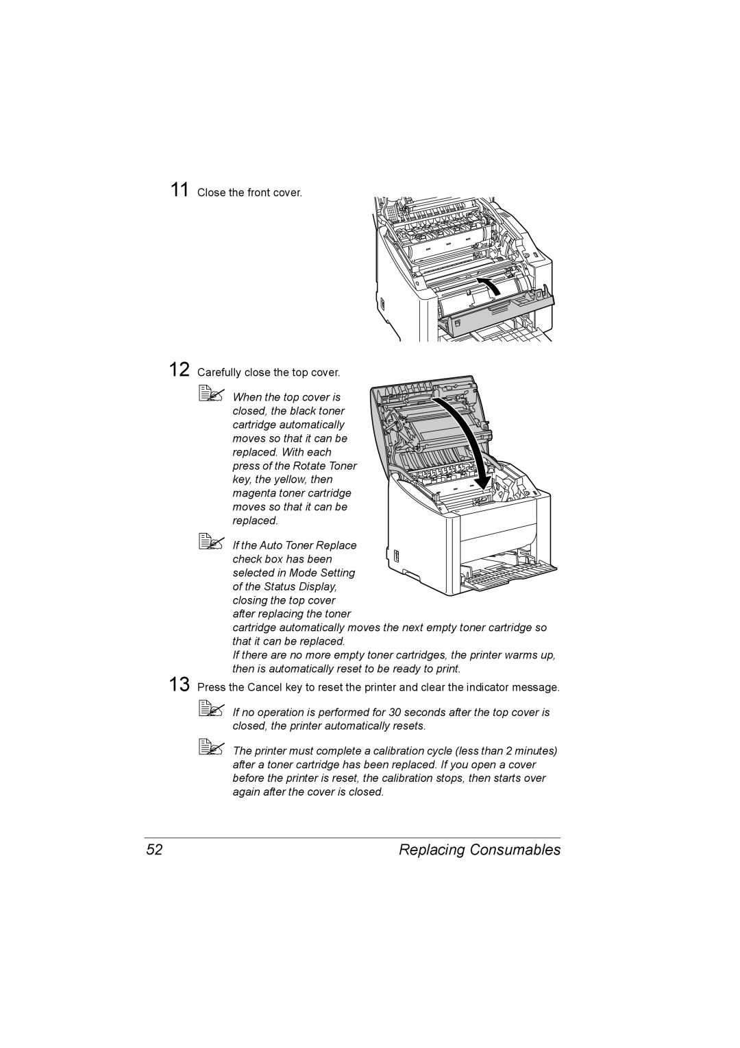 Konica Minolta magicolor 2500W, A00V-9563-00A, 1800816-001A manual Close the front cover Carefully close the top cover 