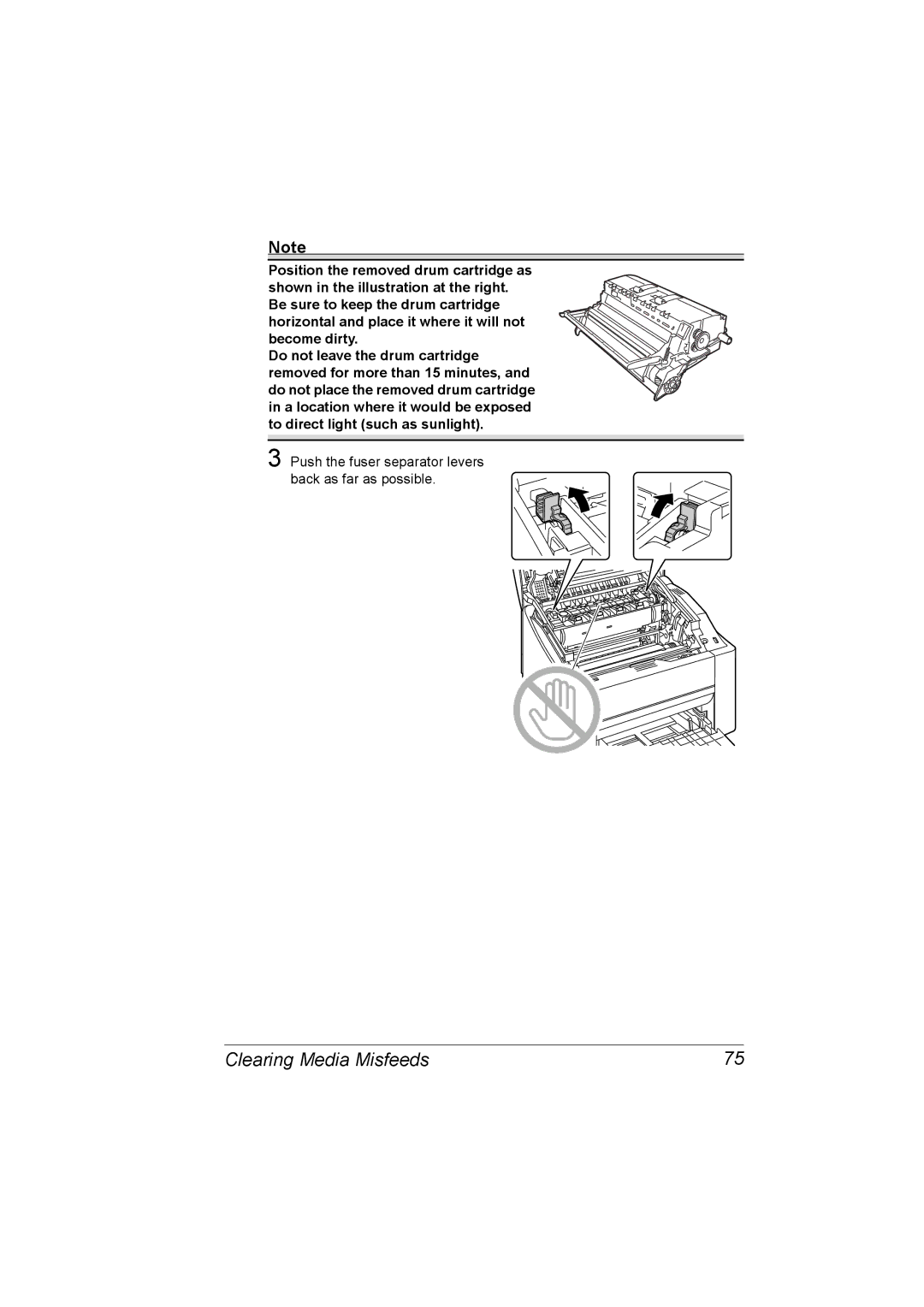 Konica Minolta 1800816-001A, magicolor 2500W, A00V-9563-00A manual Push the fuser separator levers back as far as possible 