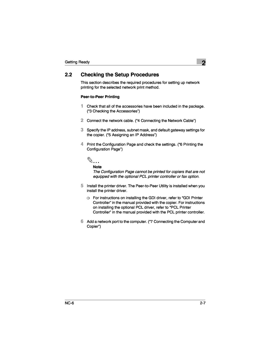 Konica Minolta NC-6 user manual Checking the Setup Procedures 