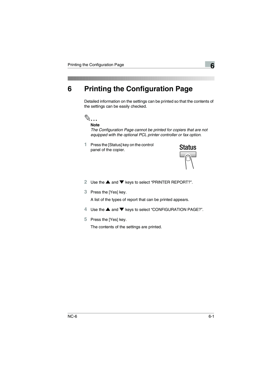 Konica Minolta NC-6 user manual Printing the Configuration Page 