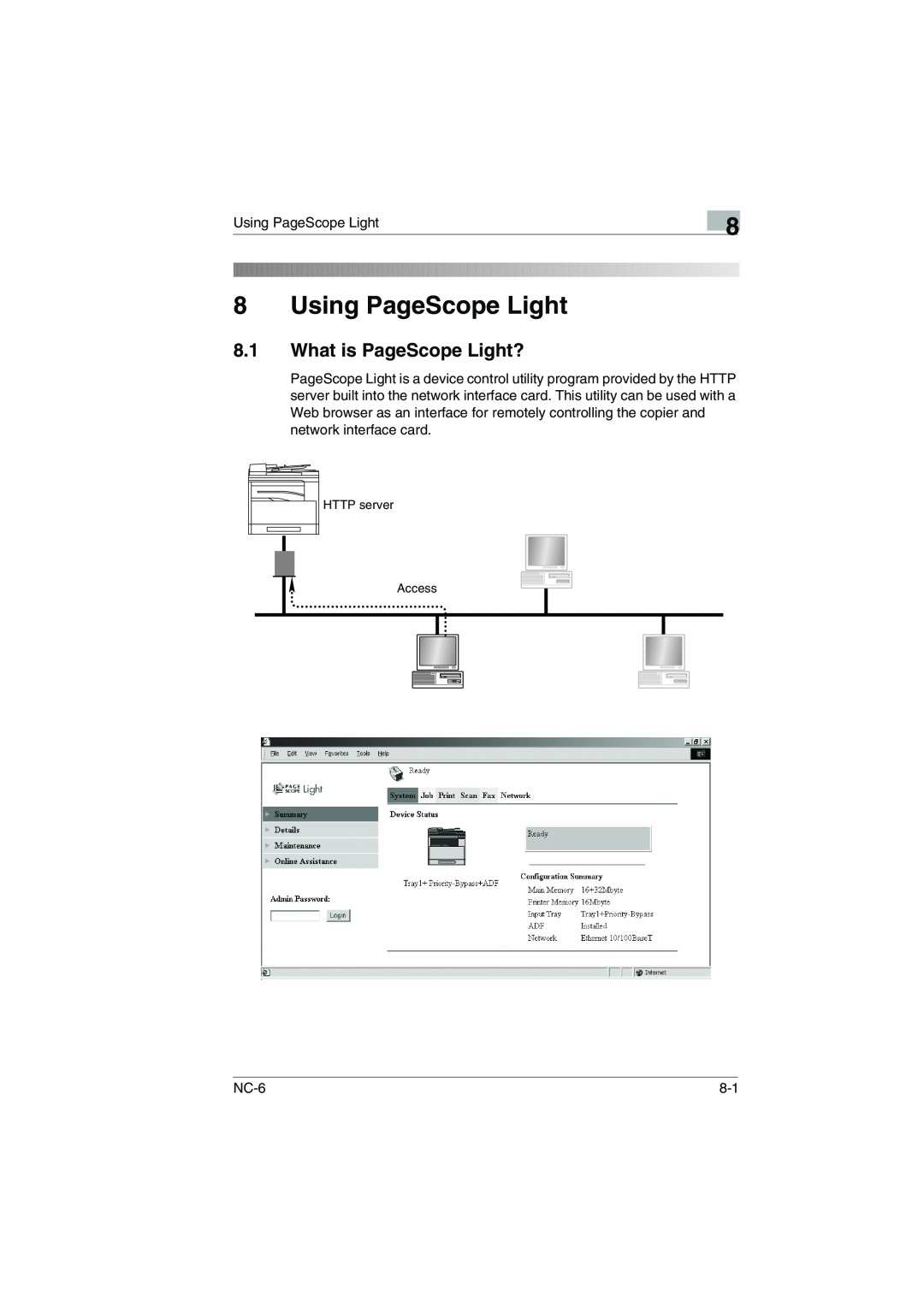 Konica Minolta NC-6 user manual Using PageScope Light, What is PageScope Light?, HTTP server Access 