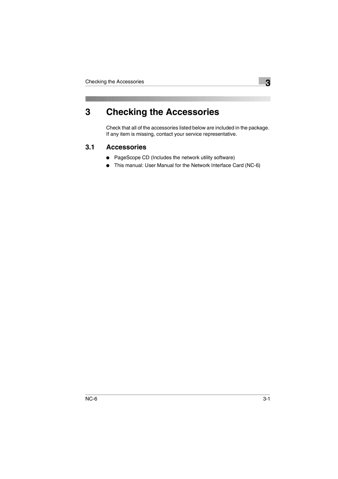 Konica Minolta NC-6 user manual Checking the Accessories 