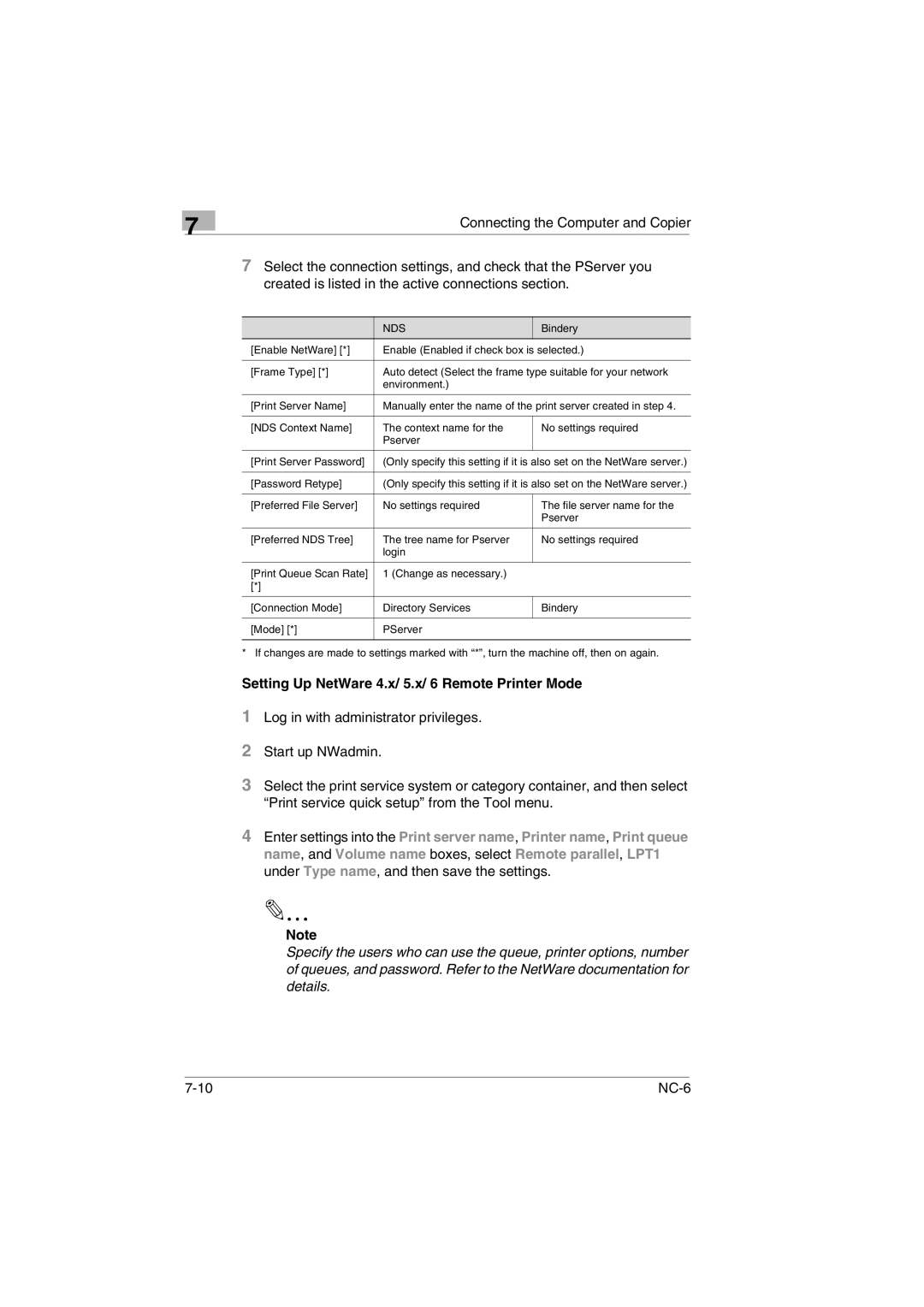 Konica Minolta NC-6 user manual Setting Up NetWare 4.x/ 5.x/ 6 Remote Printer Mode, Nds 