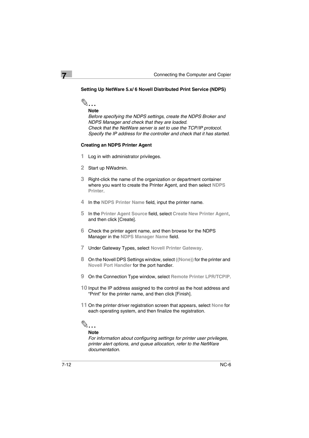 Konica Minolta NC-6 user manual Creating an Ndps Printer Agent 