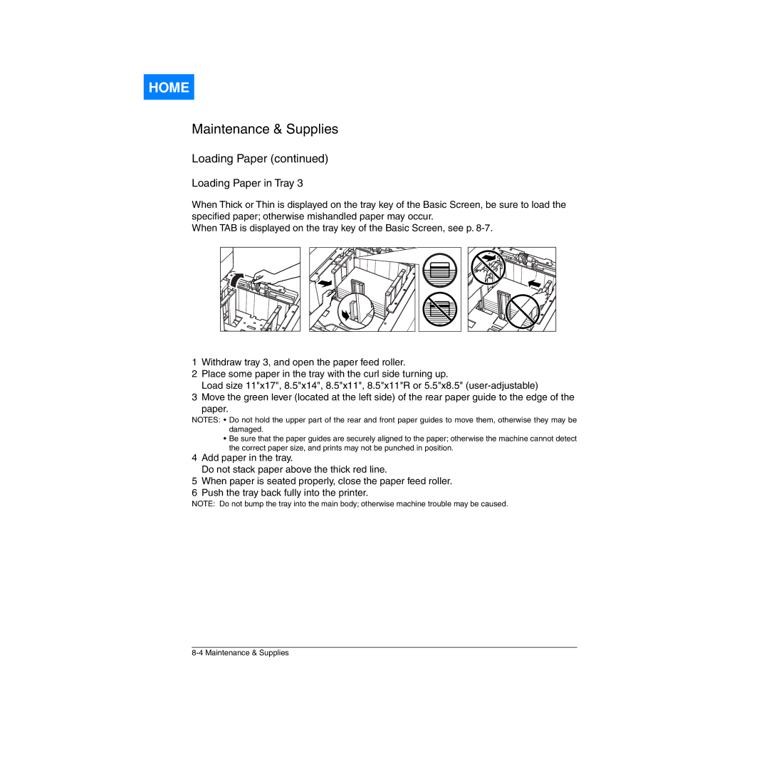 Konica Minolta Network Printer manual Loading Paper in Tray 