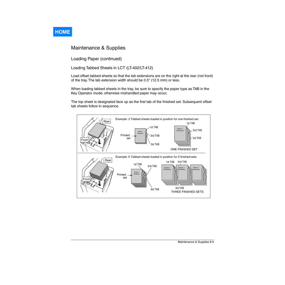 Konica Minolta Network Printer manual Loading Tabbed Sheets in LCT LT-402/LT-412 