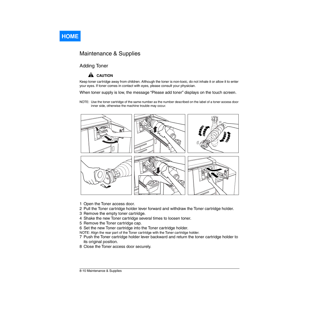 Konica Minolta Network Printer manual Adding Toner 