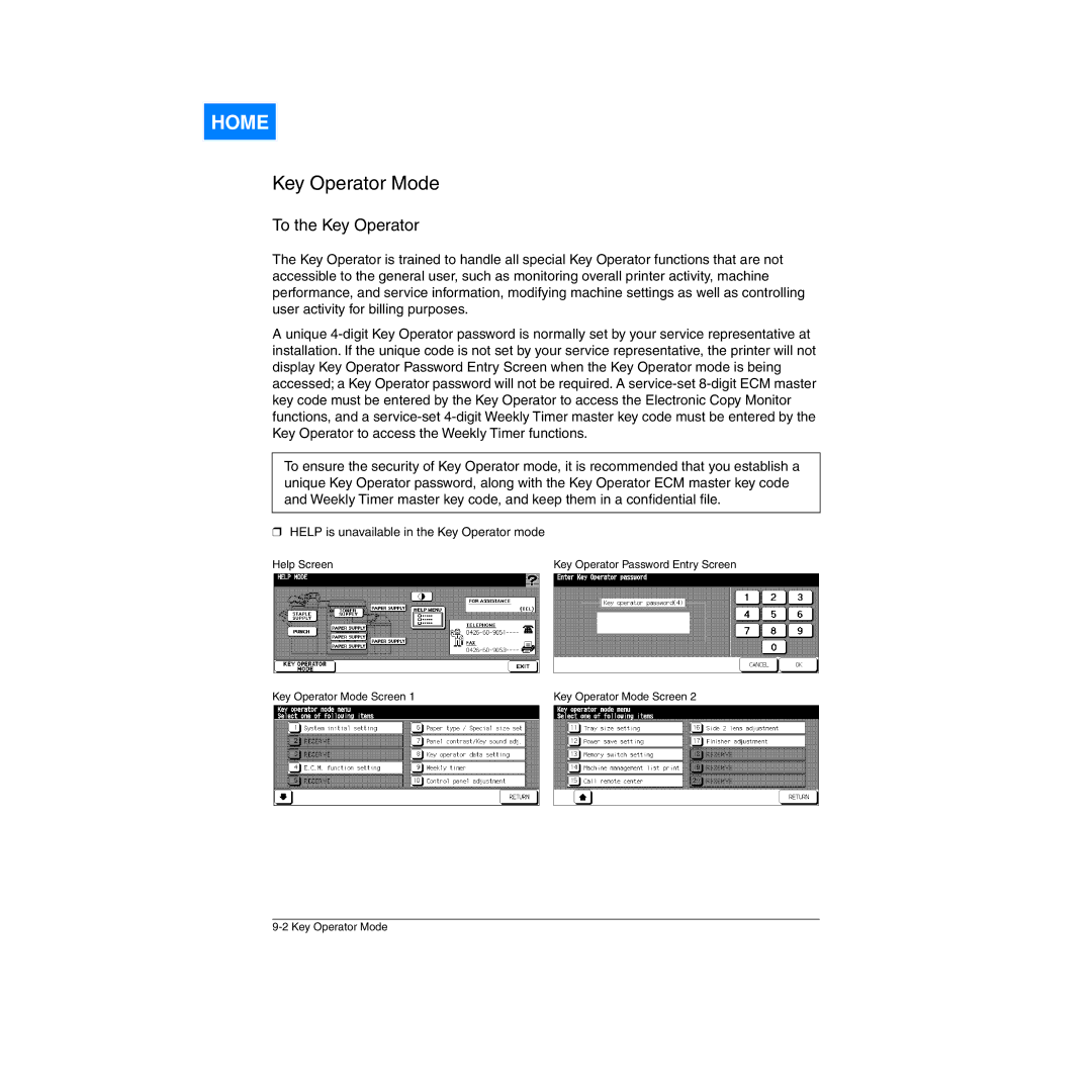 Konica Minolta Network Printer manual Help is unavailable in the Key Operator mode 