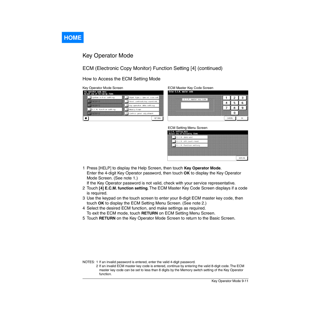 Konica Minolta Network Printer manual How to Access the ECM Setting Mode 