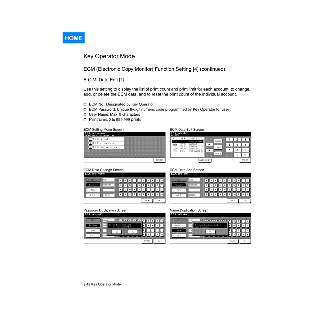 Konica Minolta Network Printer manual M. Data Edit 